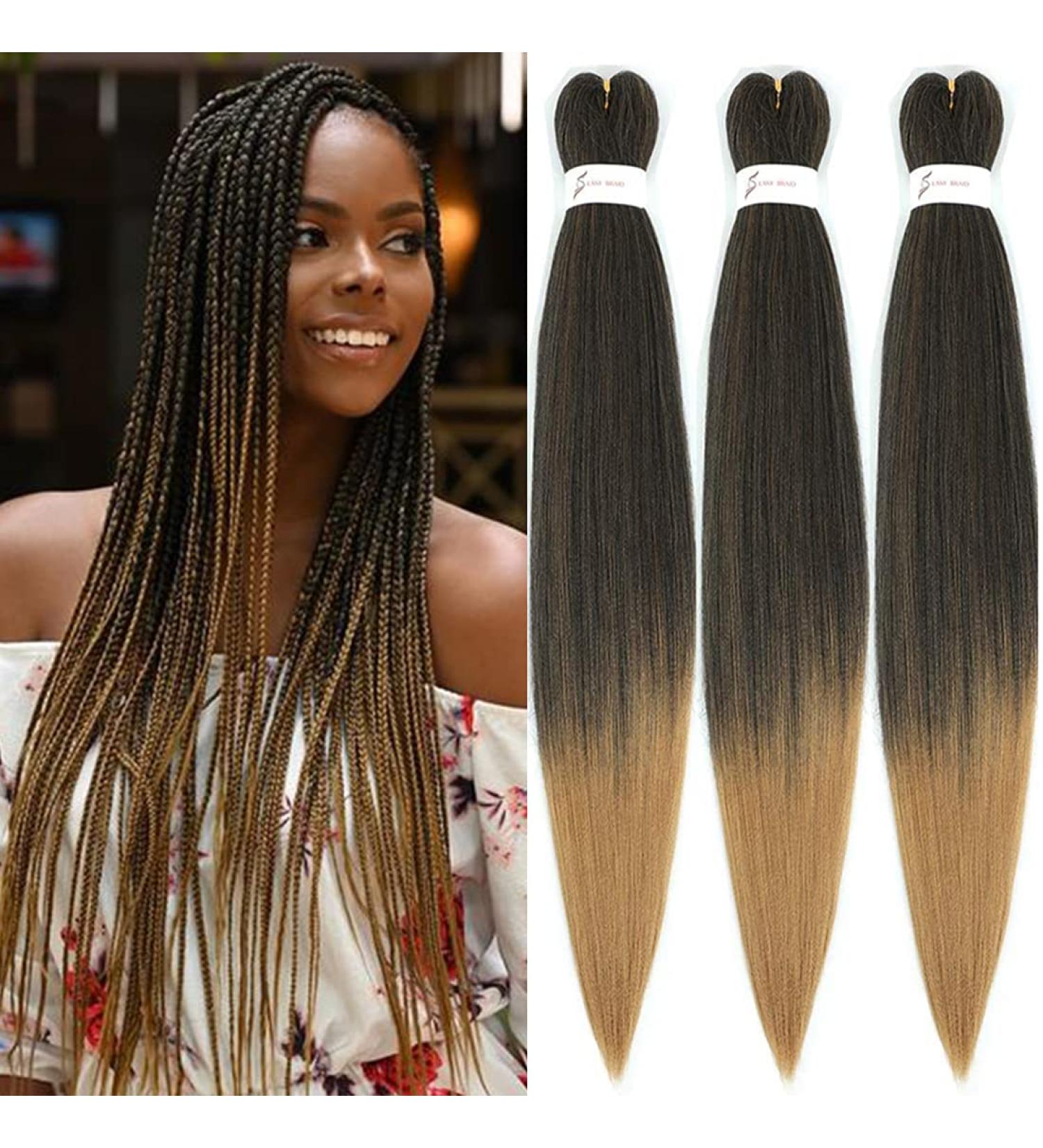 WIGENIUS Pre-stretched Braiding Hair 26 inch Ombre Brown 3 Packs Professional Synthetic Fiber Itch Free Hot Water Setting Crochet EZ Braids Yaki Texture Braiding Hair Extensions (T27) 26 Inch (Pack of 3) T1B/27 - Buy Online on GoSupps.com