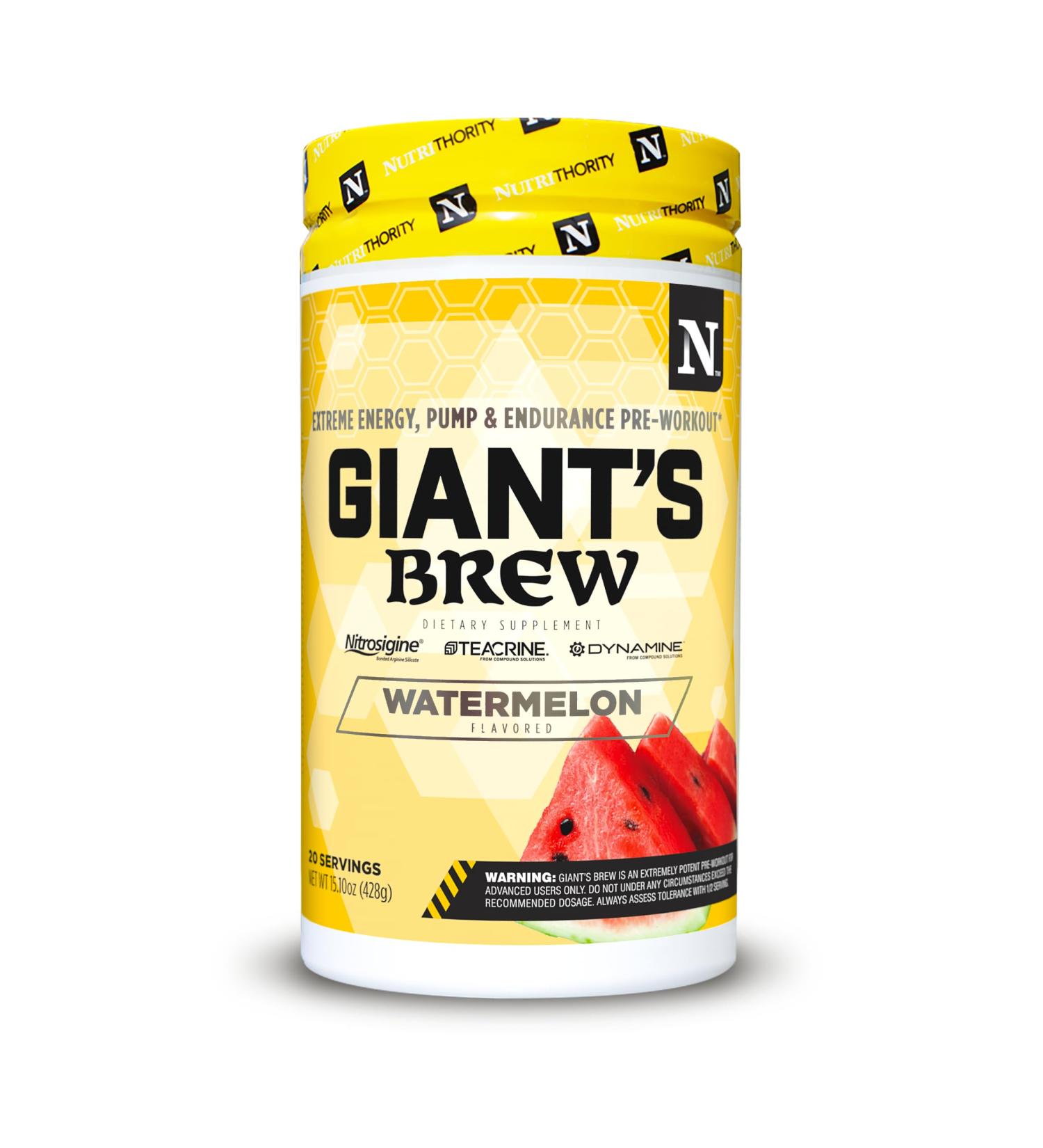 Nutrithority Giant s Brew Advanced Pre Workout Watermelon - All in One Complete Formula for Intense Workouts - Long Lasting Focus Amplified Power & Drive Energy Pump & Endurance - Buy Online on GoSupps.com