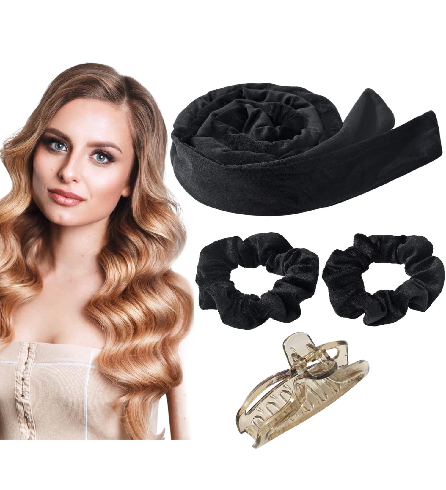 Velour Heatless Hair Curler Headband Set for Long Hair - No Heat Overnight Curlers with Clips for Women and Girls - Buy Online on GoSupps.com