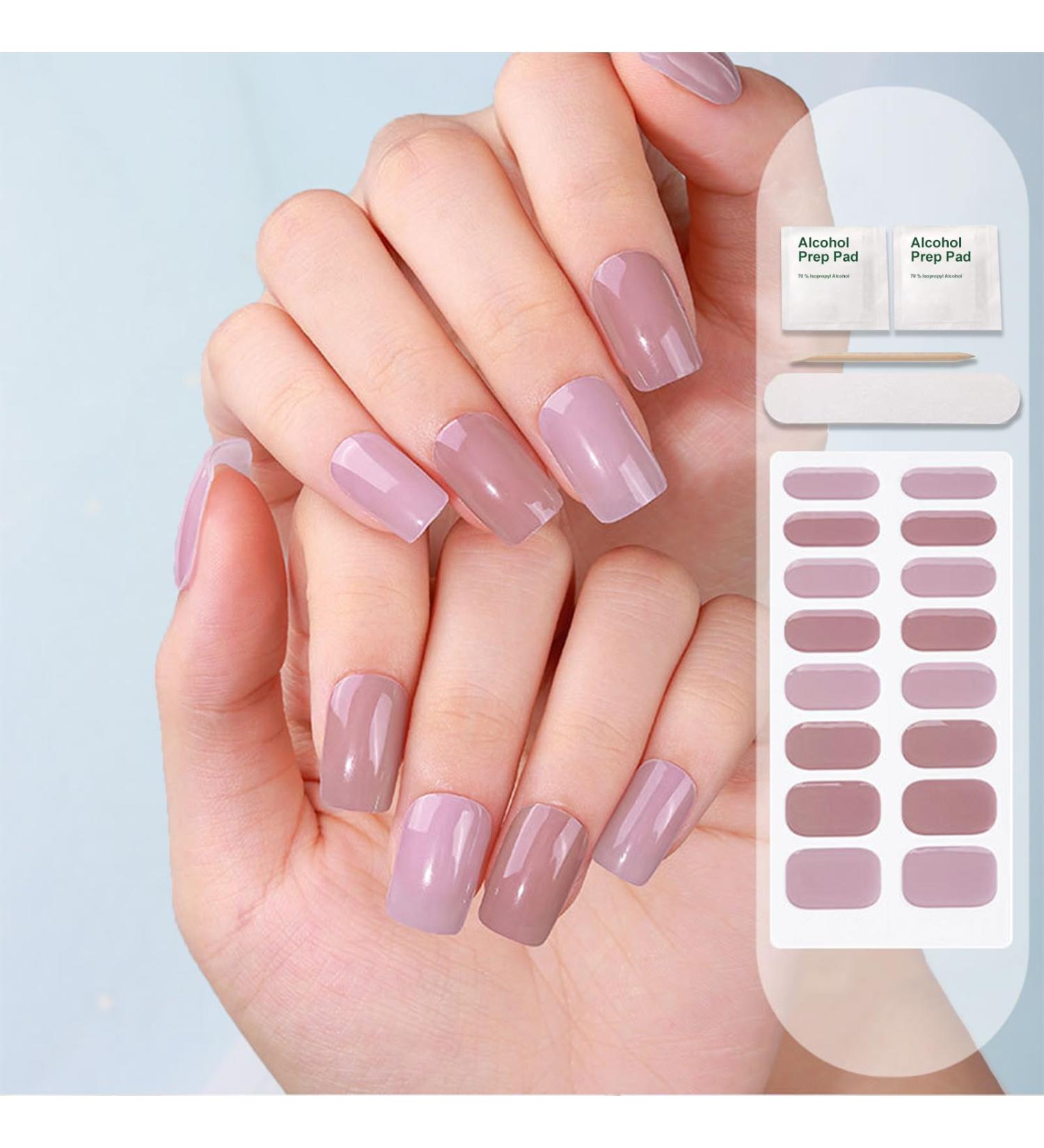 Semi Cured Gel Nail Strips Gel Nail Stickers - 16 Pcs Nail Stickers for Nail Art Soft Self-Adhesive Gel Nail Wraps Easy Apply & Remove for Salon-Quality Manicure Kit (UV/LED Lamp Required) (BSG-0320) - Buy Online on GoSupps.com