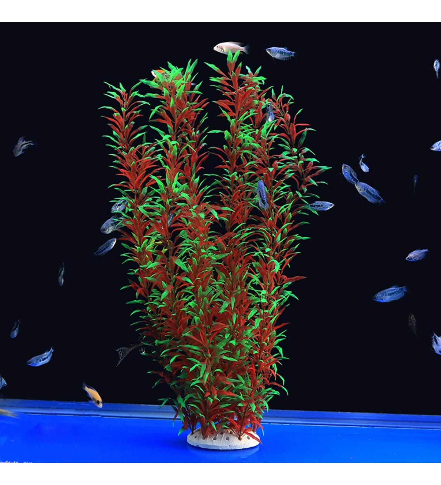 Alegi Large Aquarium Plants Artificial Plastic Fish Tank Plants Decoration Ornaments Safe for All Fish 21 Inches Tall (21inchRed&Green)