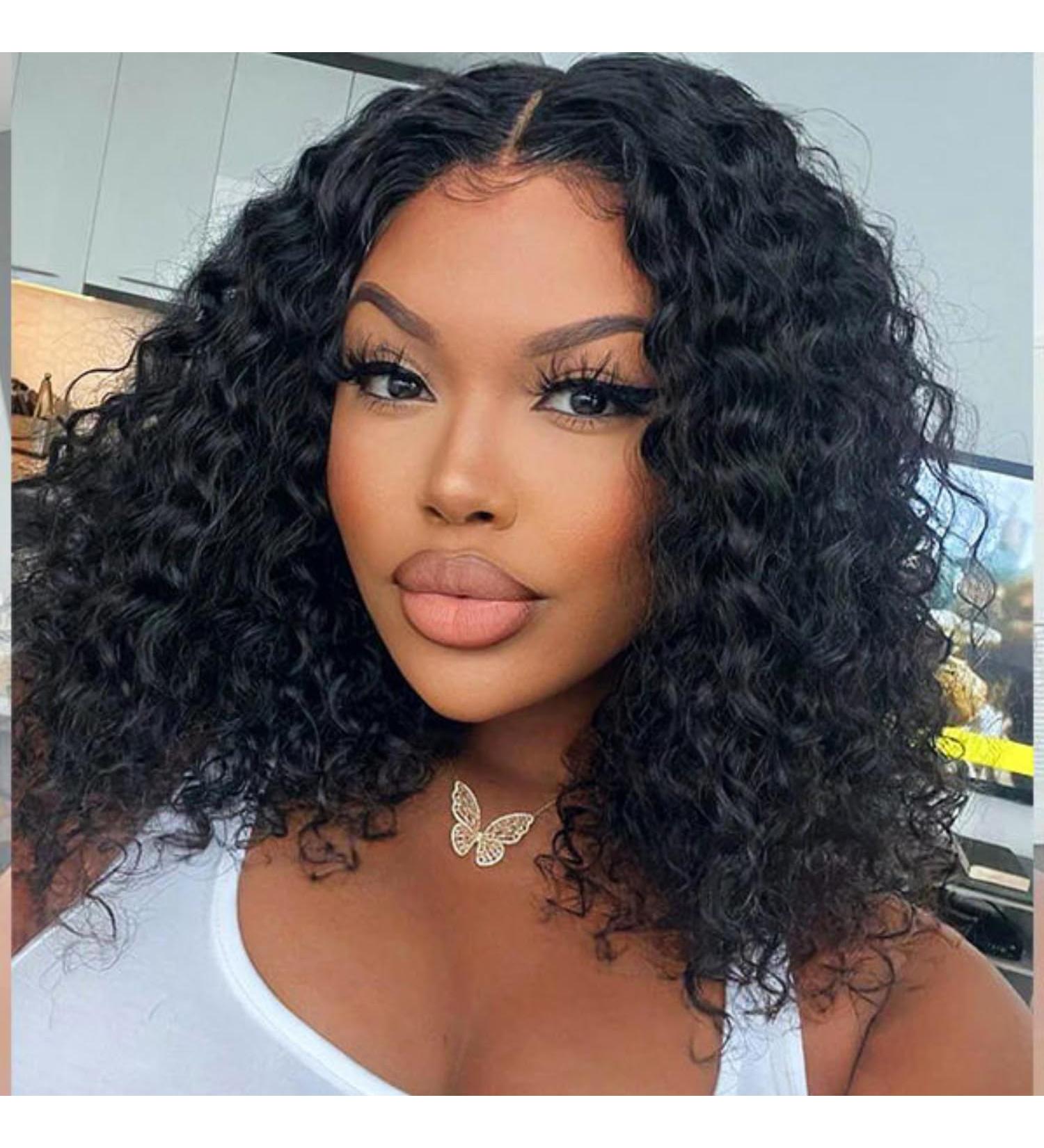 VEGALILY 12 Curly Human Hair Wig for Black Women - 100% Brazilian Bob Wig with Middle Part Lace - Buy Online on GoSupps.com
