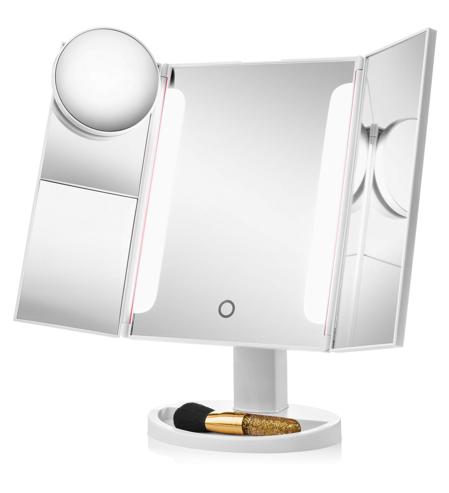 LED Lighted Makeup Vanity Mirror Set | Portable Trifold Design with 1x Magnification | Bright Daylight HD Lighting for Clear Cosmetics Application - Buy Online on GoSupps.com
