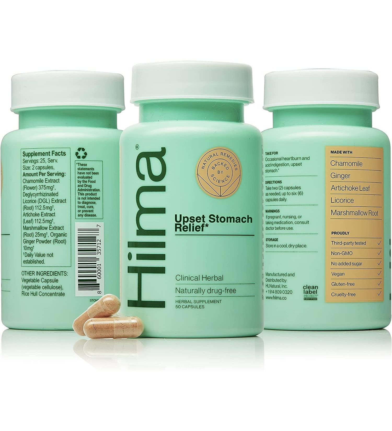 Hilma Heartburn & Indigestion Relief - Natural Antacid for Acid Reflux - 50 Vegan Capsules - Buy Online on GoSupps.com