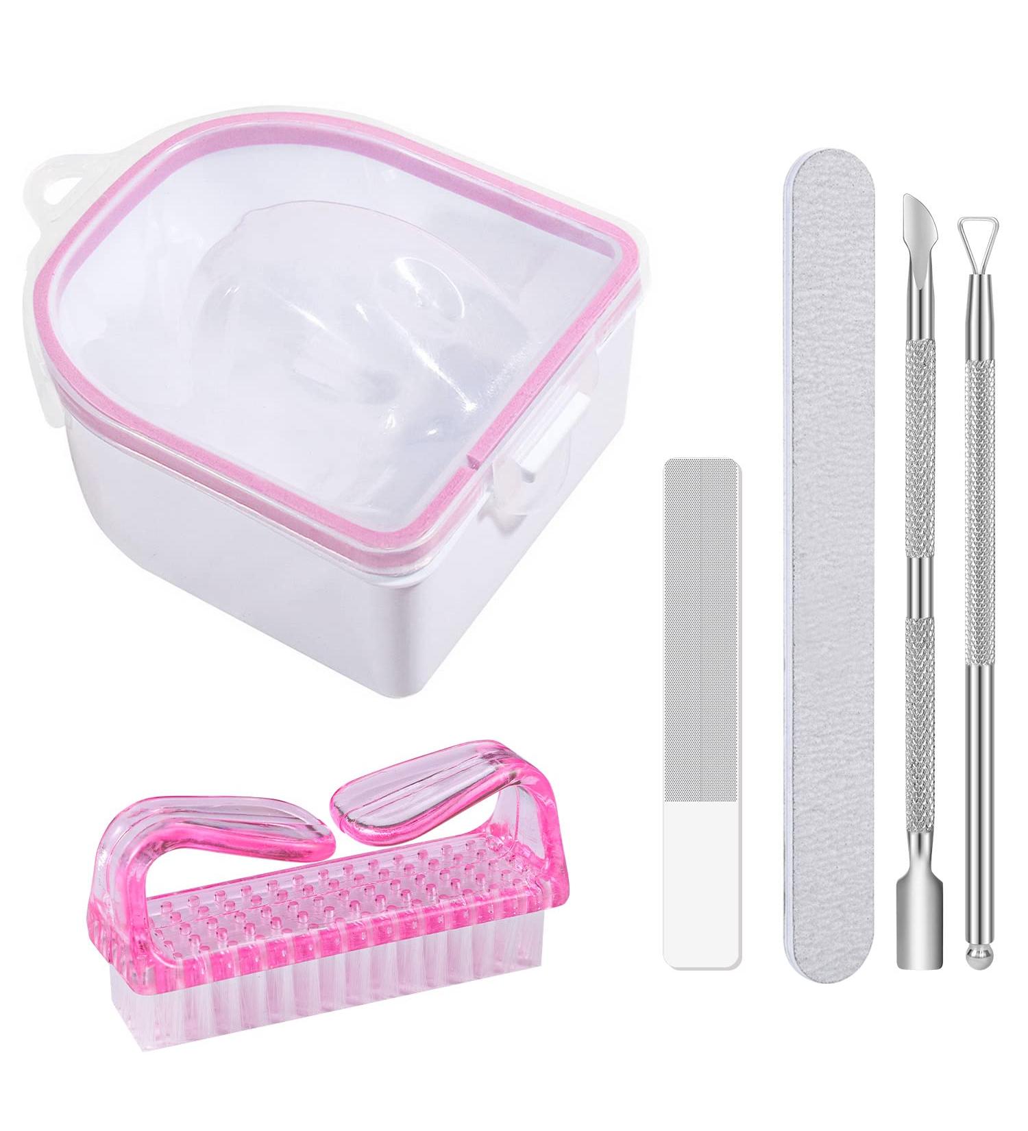 Nail Soaking Bowl Kit | Gel Polish Remover Set with Cuticle Peeler & Pusher | Salon-Quality Manicure at Home - Pink - Buy Online on GoSupps.com