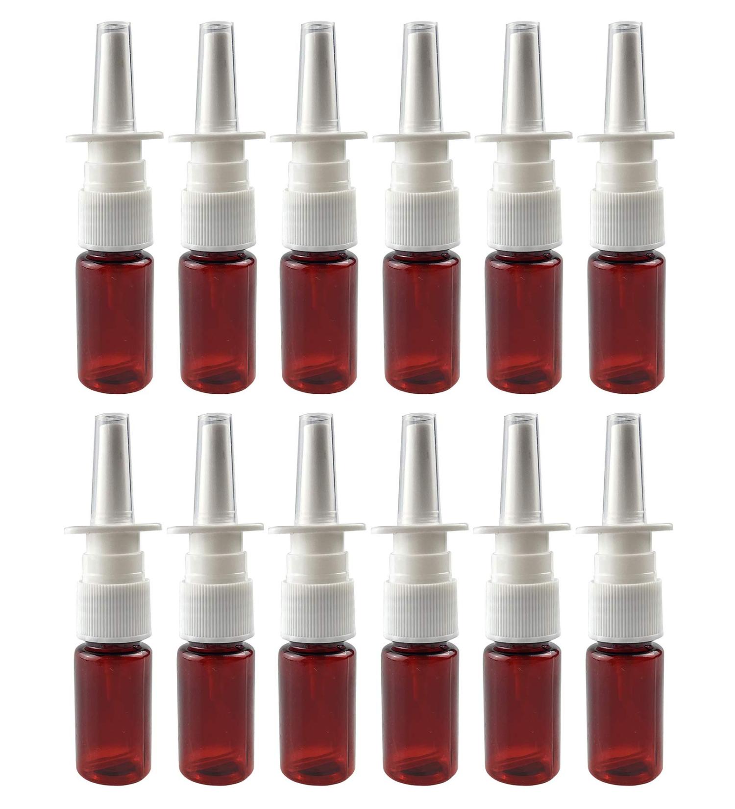 12 Pack Refillable Atomizer Bottles for Nasal Spray & Cosmetics - 20ml Brown Fine Mist Spray | Durable Plastic - Buy Online on GoSupps.com