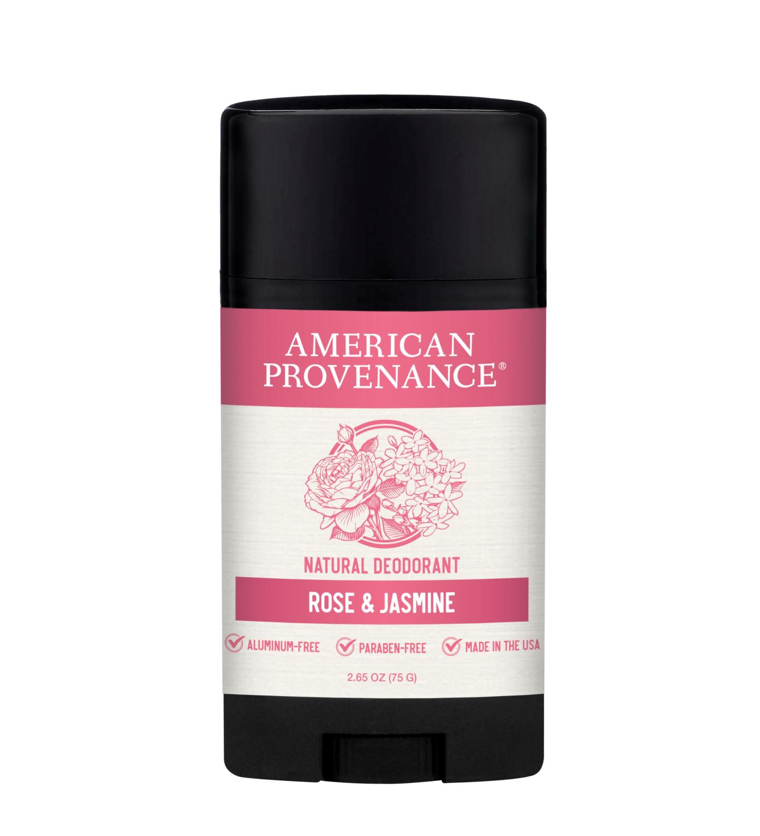 American Provenance Aluminum Free Natural Deodorant For Women and Men - Rose and Jasmine - 24 Hour Odor Protection Cruelty Free - Made in the USA (1 pack)
