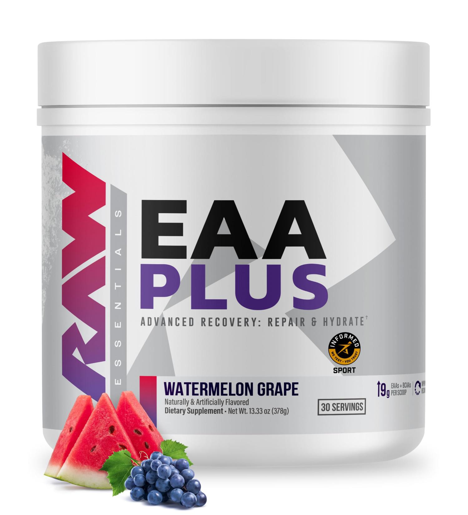 RAW EAA Plus Amino Acids Powder Watermelon Grape (30 Servings) - Pre Workout Amino Energy Powder for Advanced Endurance Recovery & Lean Muscle Growth - BCAA Amino Acids Supplement for Men & Women - Buy Online on GoSupps.com