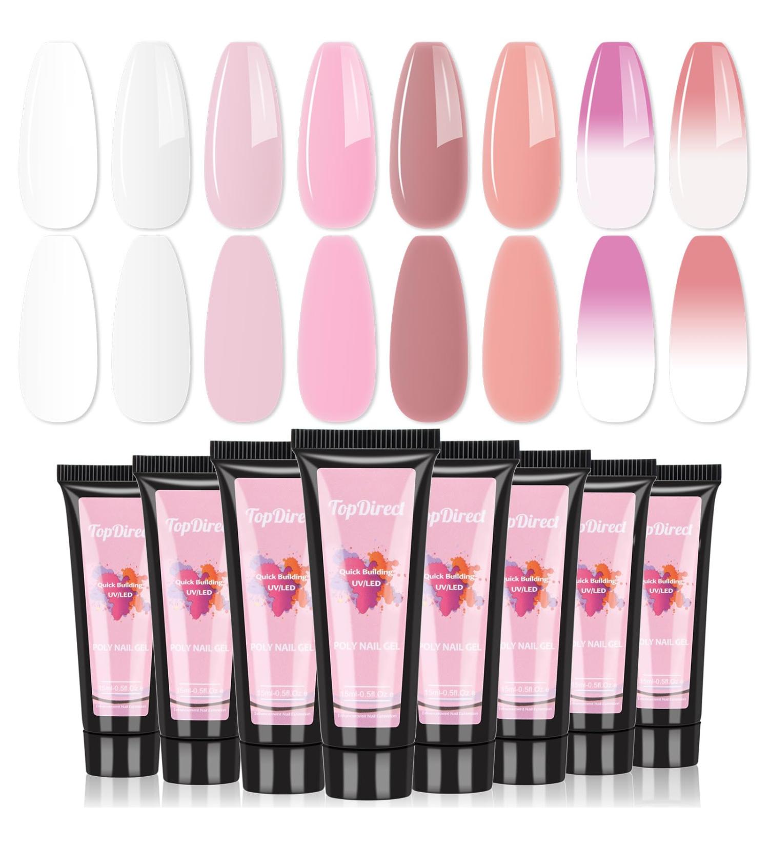 TopDirect Poly Gel Nail Set - 8 * 15 ml Builder Gel Kit for Nail Extension, Thickening, and Art - White Pink Nude Thermal Changing Formula - Acrylic Gift for Women - Buy Online on GoSupps.com