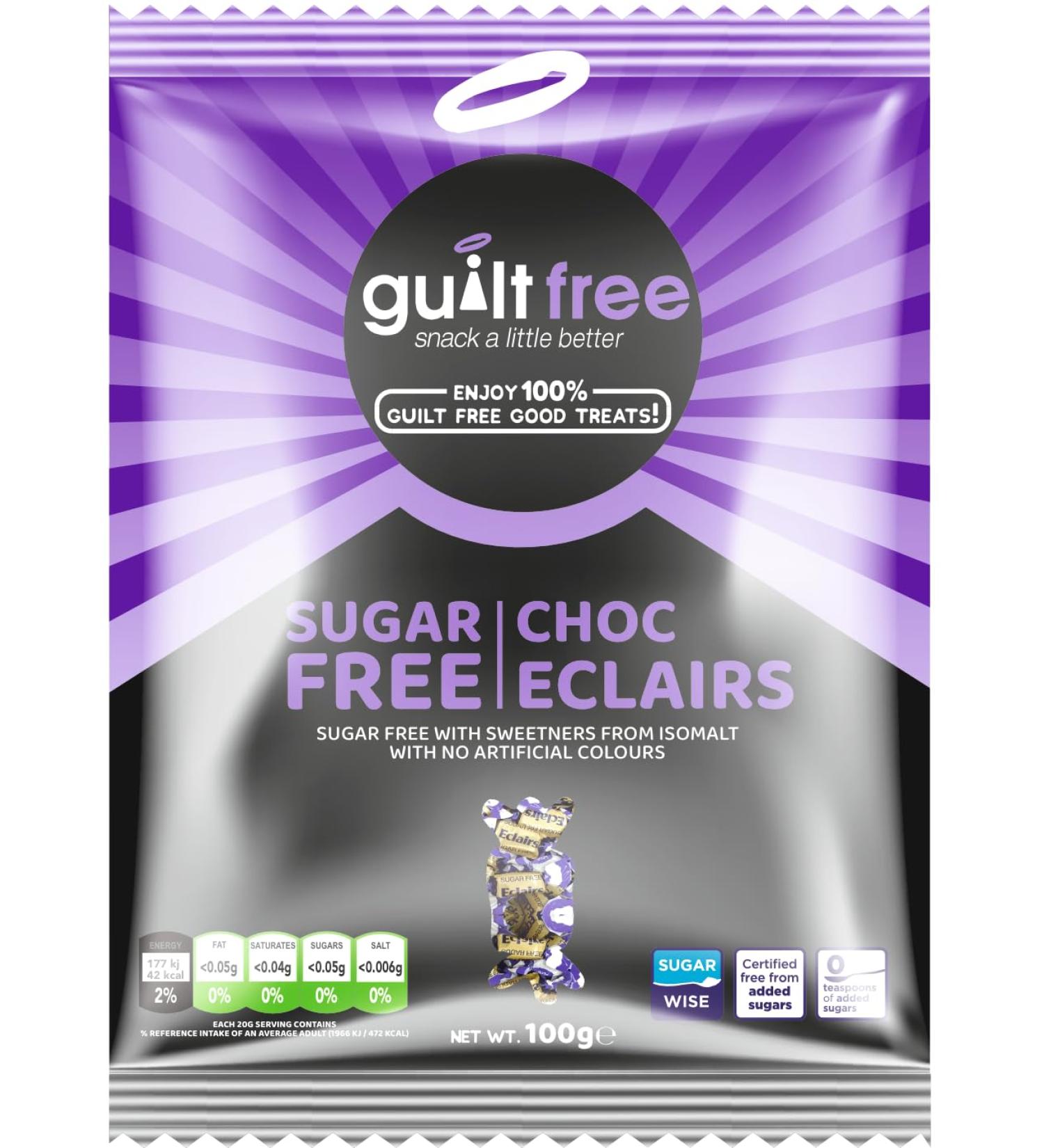 Guiltfree Sugar Free Eclairs Sweets Retro Classic Sweet Eclair Sweets Milk Chocolate Toffee| for Diabetic Gift Hamper Basket Available - Perfect for Gifting | 100g (Pack of 1)