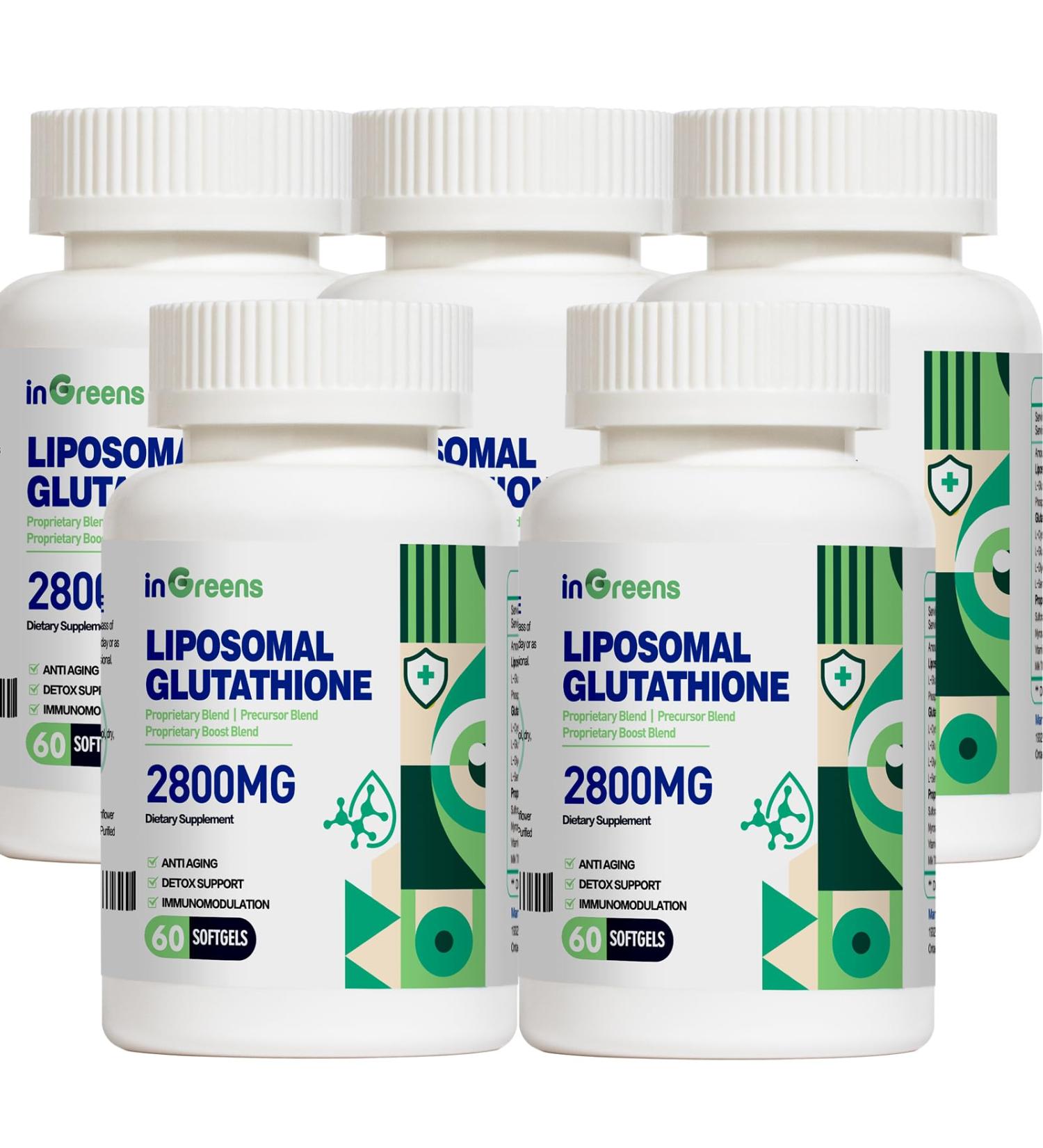 Buy 2800 MG Liposomal Glutathione Softgels - Max Absorption Antioxidant for Healthy Aging | 60 Count Pack of 5 - Buy Online on GoSupps.com