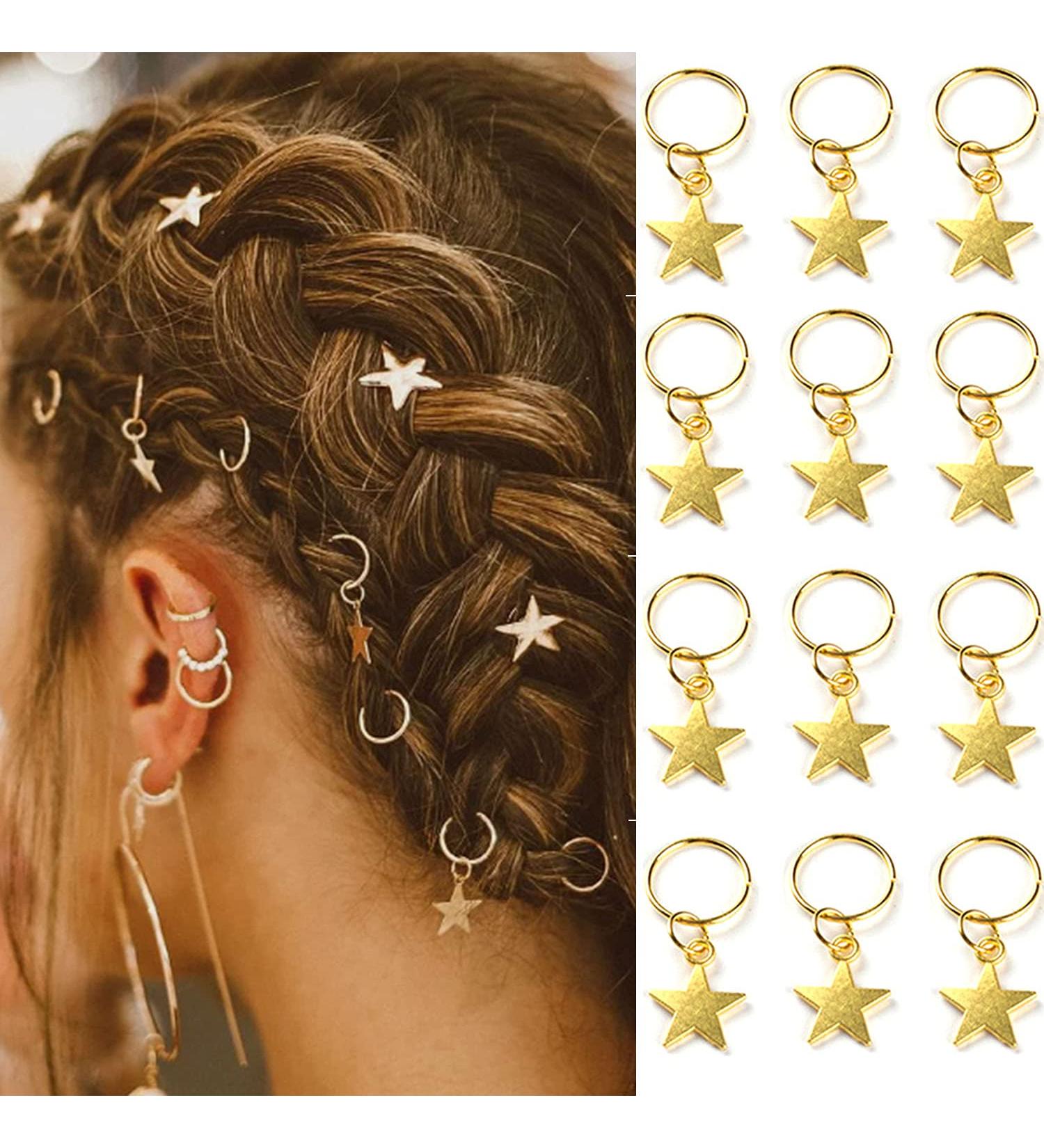 NAISKA Gold Star Hair Braid Charm Set - 12PCS Five-pointed Stars Dreadlock Clips for Women - Braid Style 1 - Buy Online on GoSupps.com