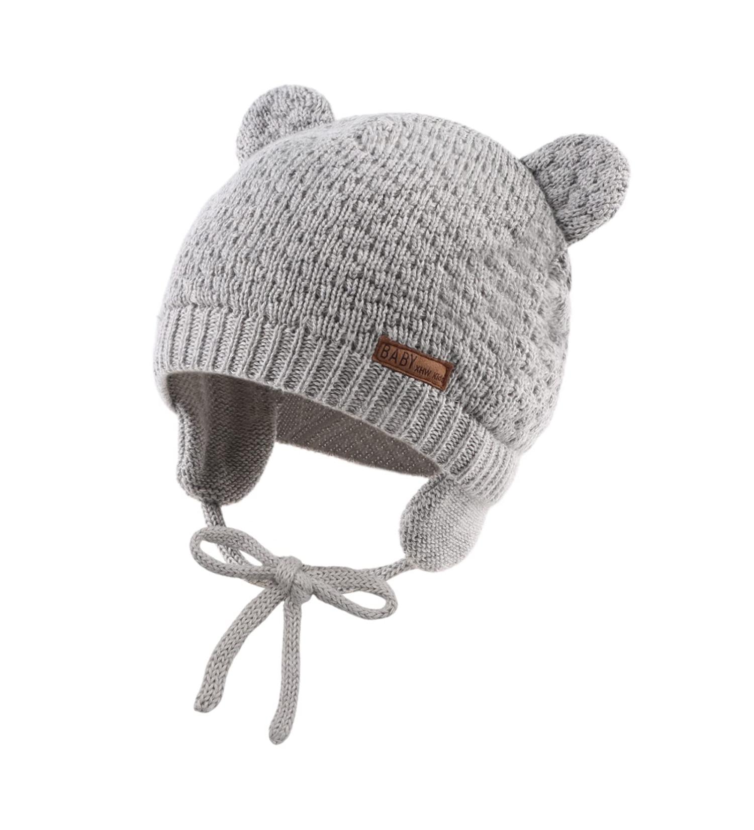 XIAOHAWANG Baby Earflap Beanie Hat - Soft Knit Cute Bear Design for Infant Toddler - Gray (0-6 Months) - Buy Online on GoSupps.com
