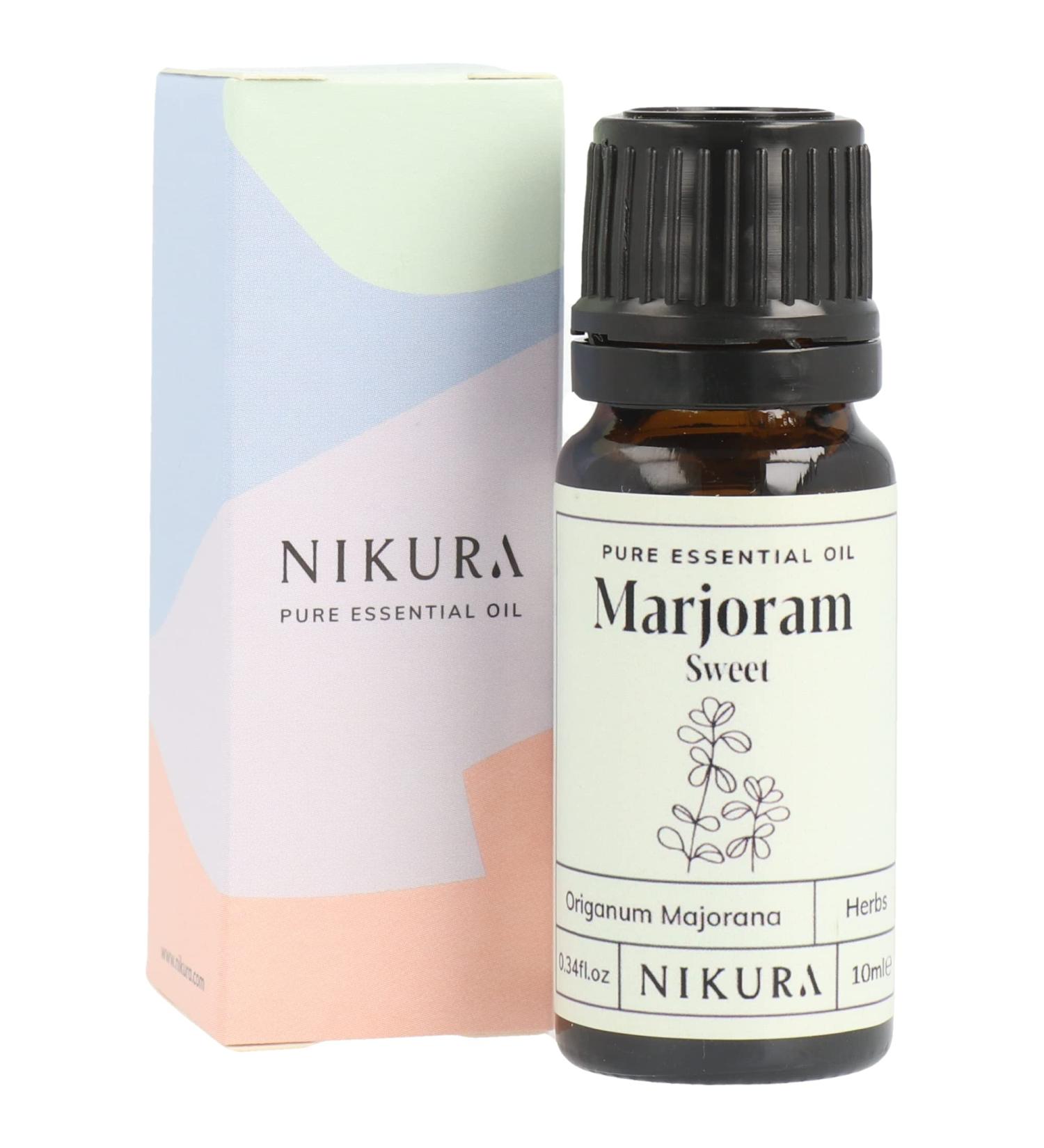 Nikura Sweet Marjoram Essential Oil - 10ml | 100% Pure Natural Oil for Aromatherapy | Stress Relief and Skin Care | Vegan & UK Made - Buy Online on GoSupps.com