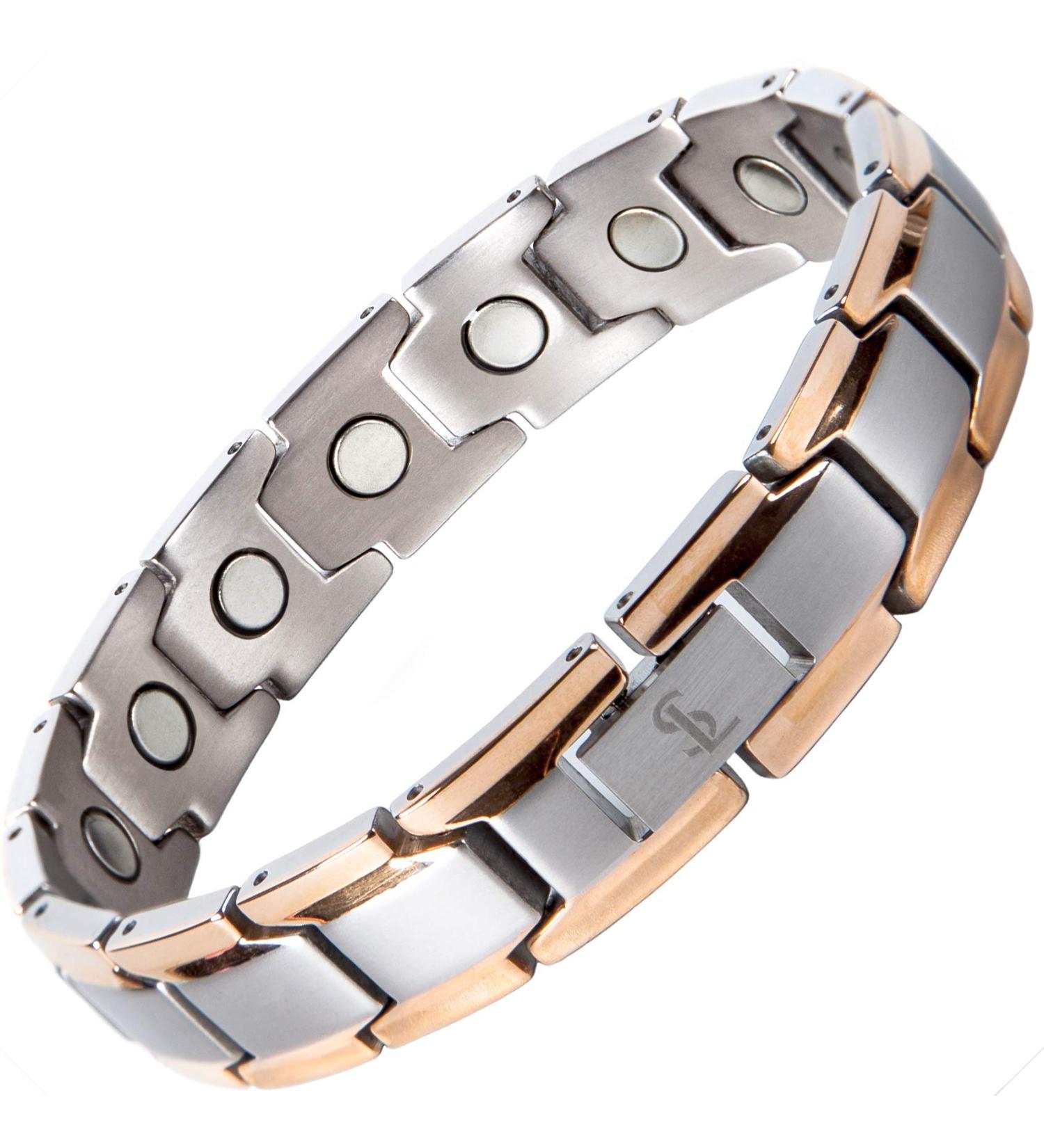 Titanium Magnetic Therapy Bracelet for Arthritis Relief - Men's and Women's Magnetic Bracelet for Pain Relief - Silver and Rose Gold - Buy Online on GoSupps.com