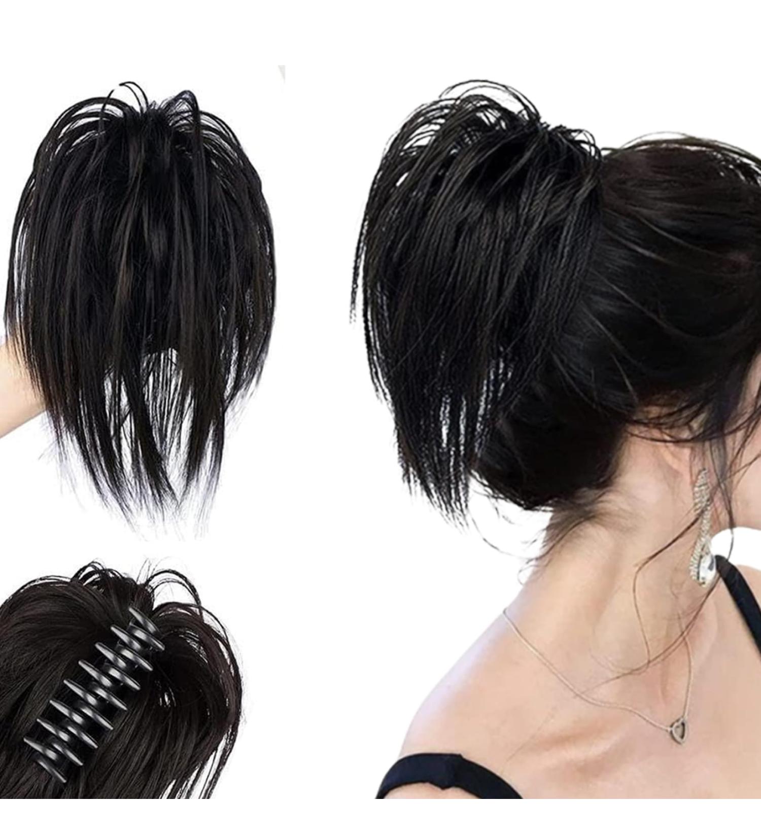 Clip on Ponytail for Woman 8 Teeth Claw Messy Bun Makeup Ponytail Extension Synthetic Fiber Stylish Clip in Claw Hair Washable Hairpiece for Photography Black - Buy Online on GoSupps.com