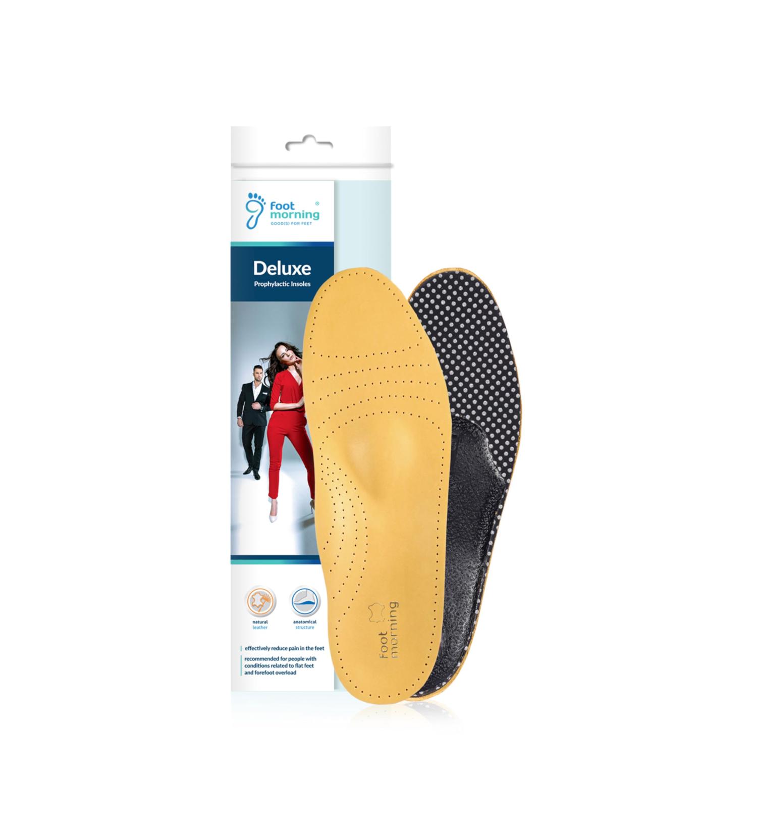 Foot Morning Deluxe Orthopedic Leather Shoe Inlays - High-Quality Insoles for Flat Feet & Plantar Fasciitis (Size 43 EUR Men) - Buy Online on GoSupps.com
