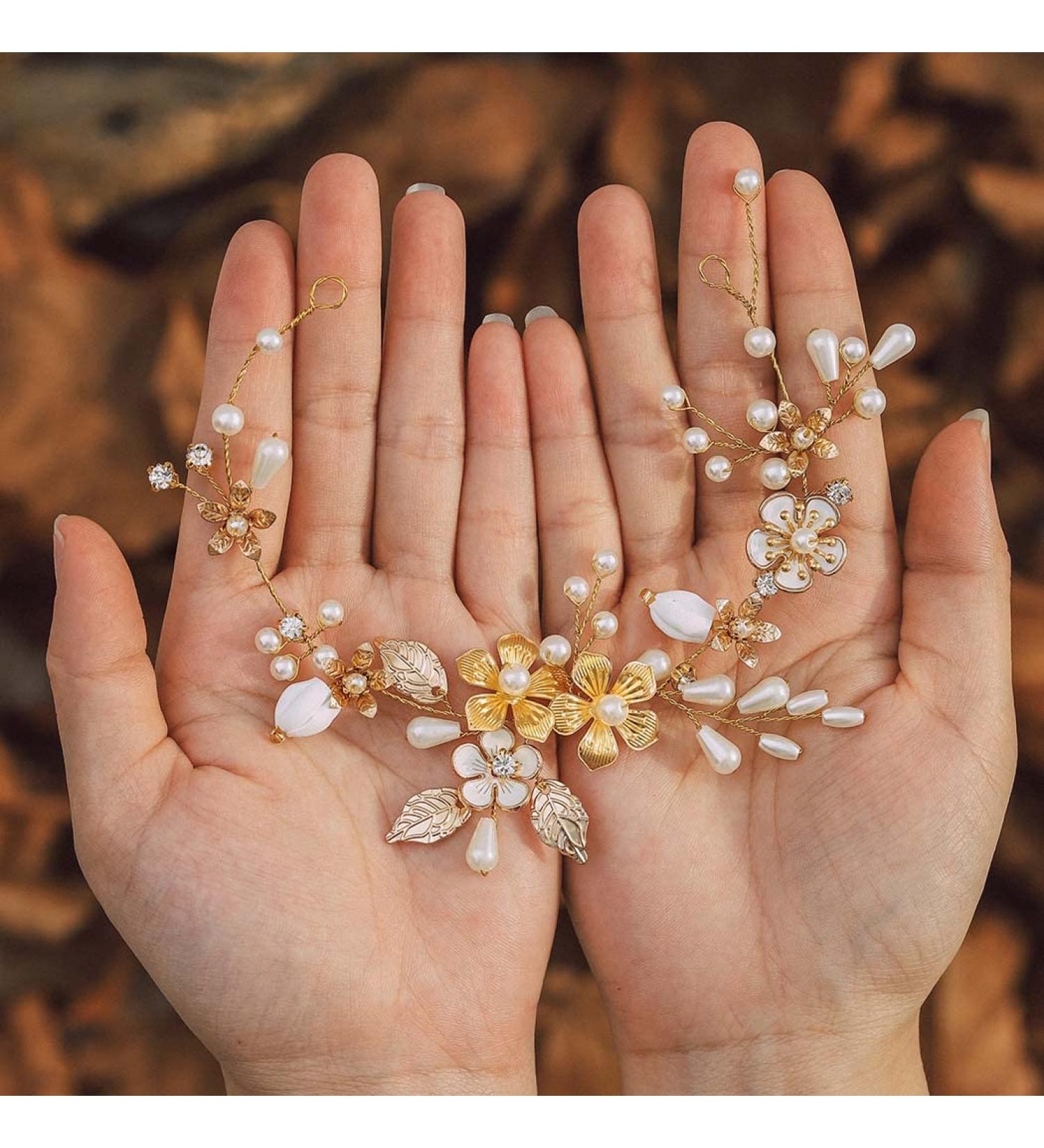 IYOU Bridal Jewelry | Wedding Hair Vine & Gold Headband with Pearls & Leaves | Elegant Prom Bride Accessories - Buy Online on GoSupps.com