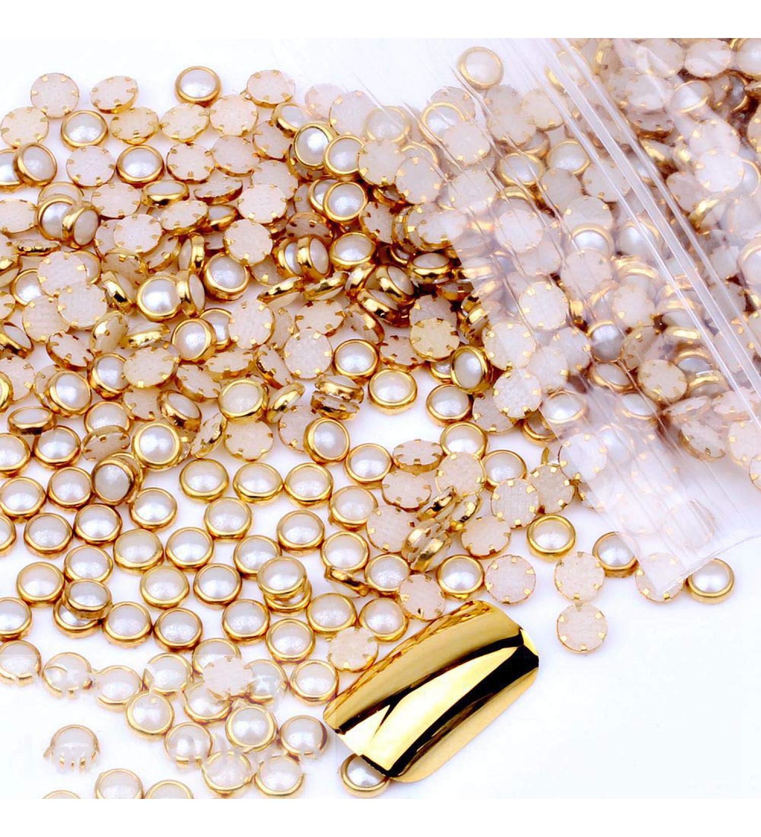 100pcs 4mm 5mm 6mm Many Colors Half Round Pearls Metal Rhinestone DIY Nail Art Nail Beads Beauty Glitter Decoration (#3) - Buy Online on GoSupps.com