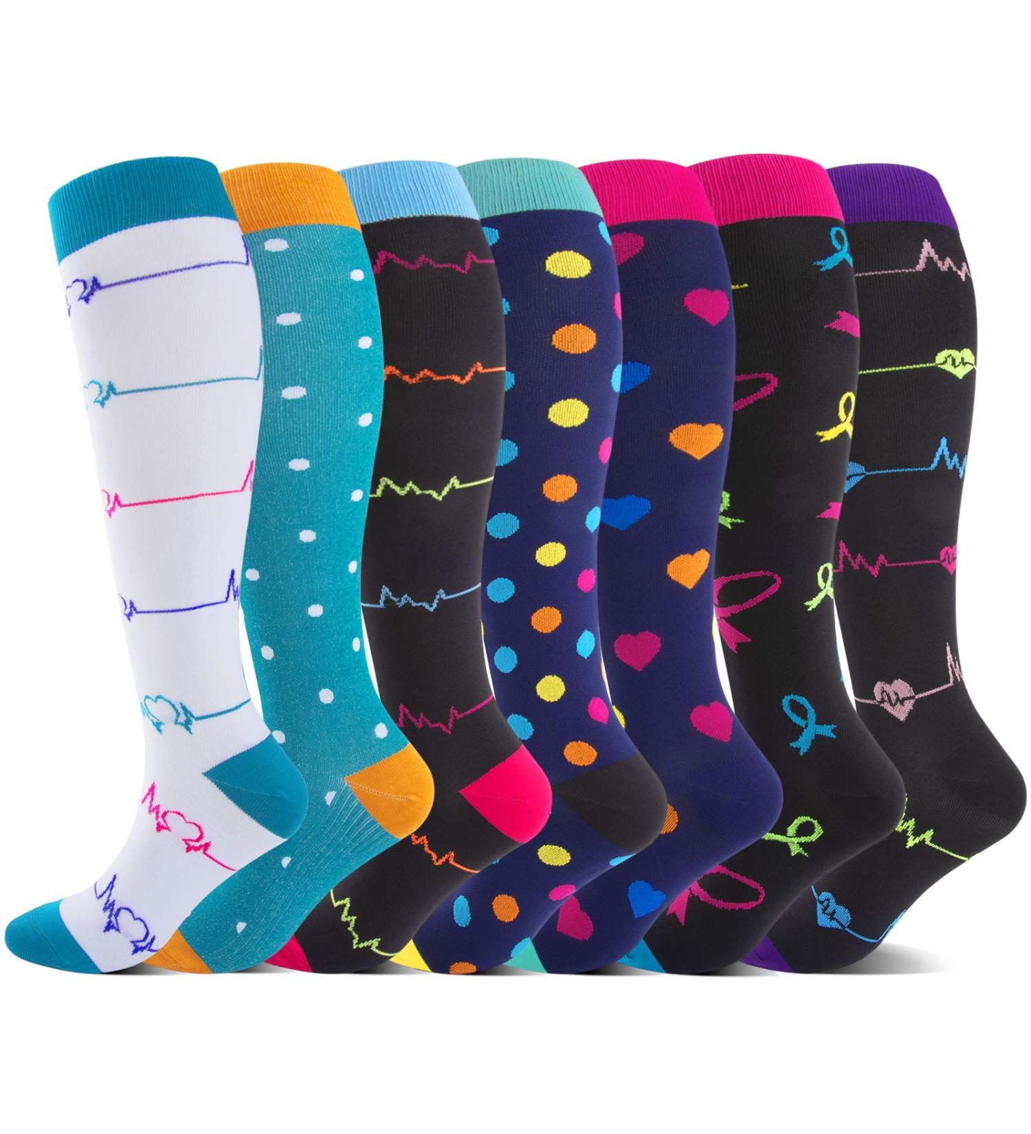 Jefshon Compression Stockings for Men & Women - Ideal for Sports Running Air Travel Pregnancy & Medical (L-XL 7 Pairs) - Buy Online on GoSupps.com