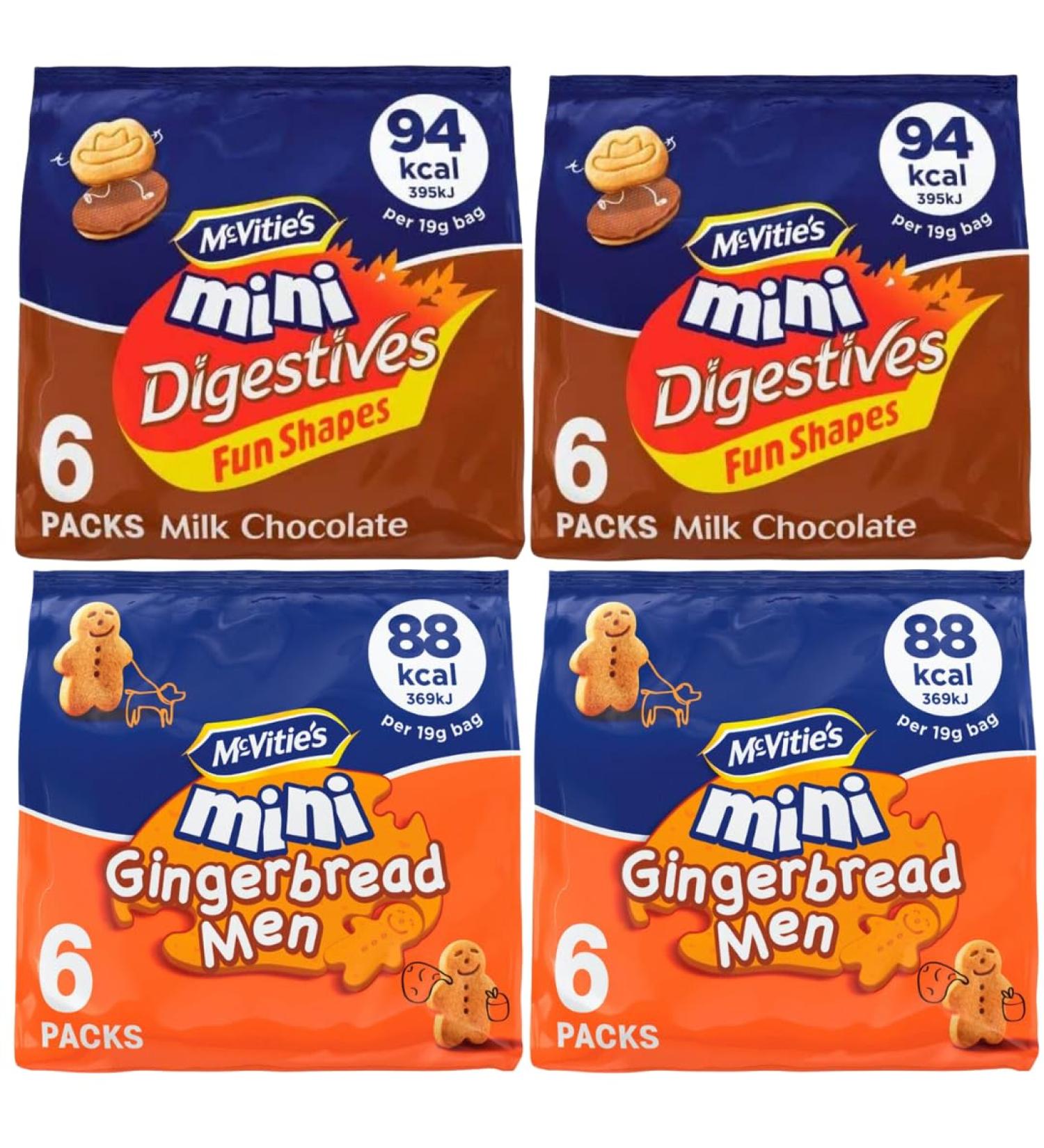 Gingerbread Men Bundle with Digestive Mini Gingerbread Men Multipack Bags 114g x2 and Mini Chocolate Digestives 114g x2 (4 Pack) - Buy Online on GoSupps.com