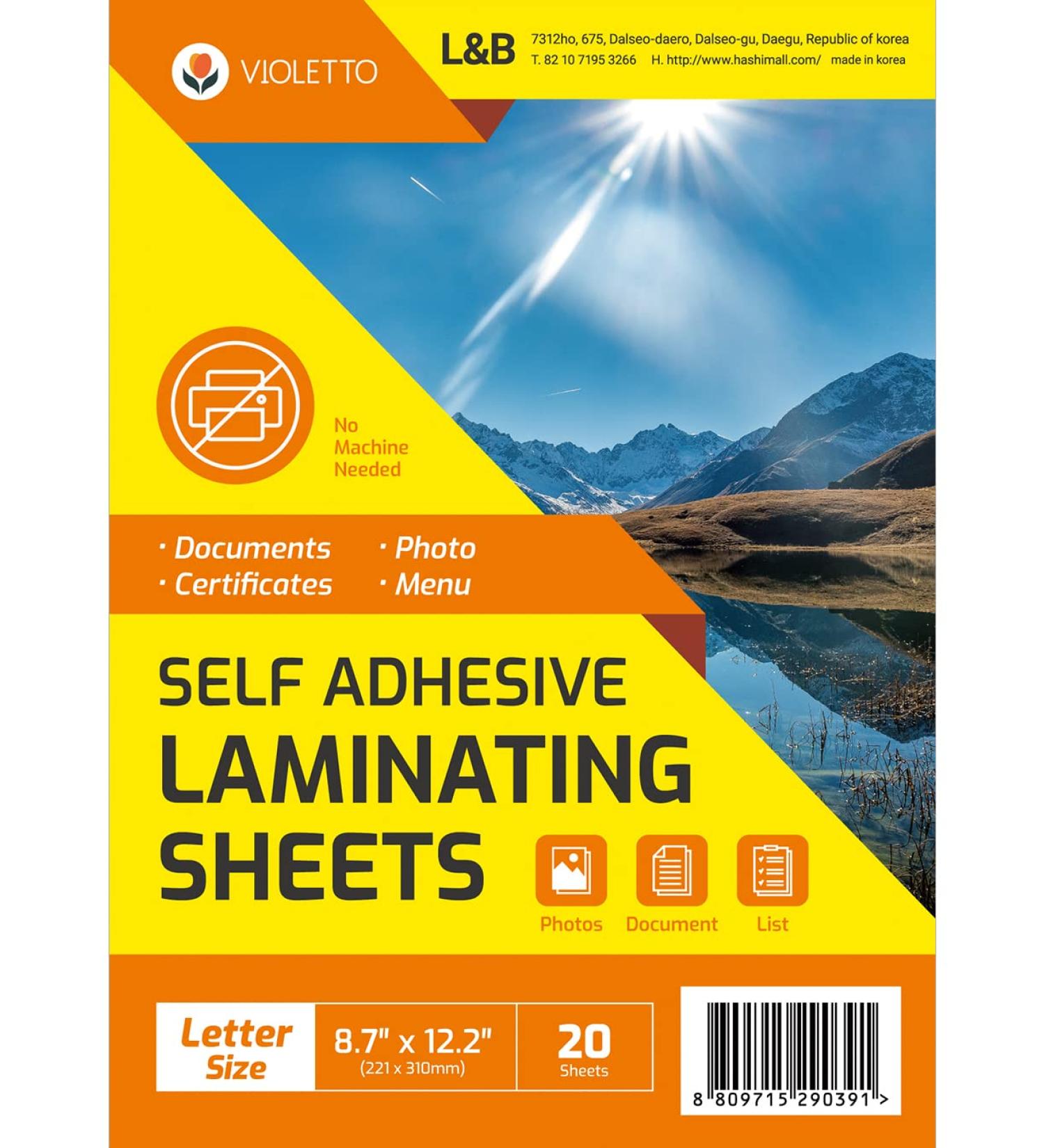 VIOLETTO (20 Sheets) Self Adhesive Laminating Sheets  Self-Seal  No Machine Needed  self Sealing  8.5 x 11 Inch - Buy Online on GoSupps.com