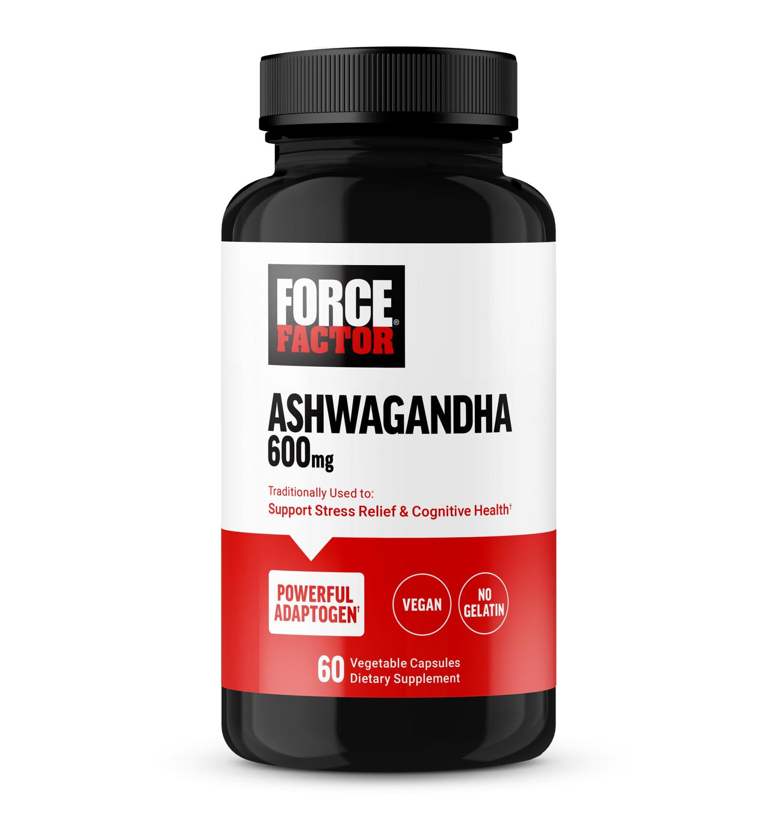 Force Factor Ashwagandha Supplements Made with Premium Vegan Ashwagandha Powder, Adaptogens to Support Stress and Cognitive Health, No Gelatin, Non-GMO, 60 Capsules - Buy Online on GoSupps.com