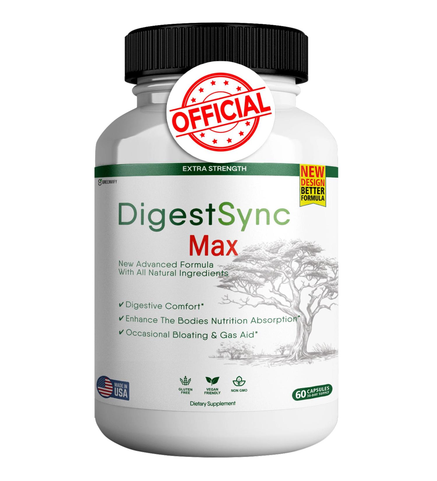 DigestSync Max Extra Strength Digestive Support 60 Capsules Gluten Free Vegan Natural Ingredients (1) - Buy Online on GoSupps.com
