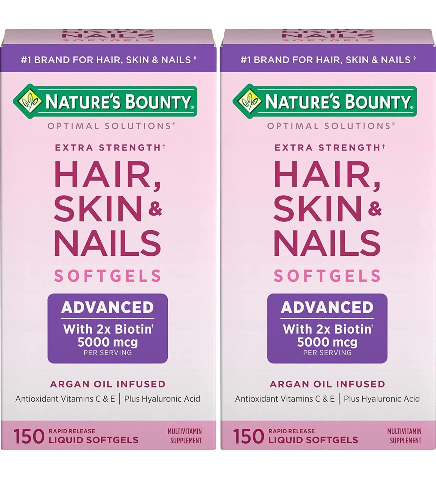Nature's Bounty Hair Skin & Nails Softgels - Argan-Infused Vitamin Supplement for Women - 150 Count (Pack of 2) - Buy Online on GoSupps.com