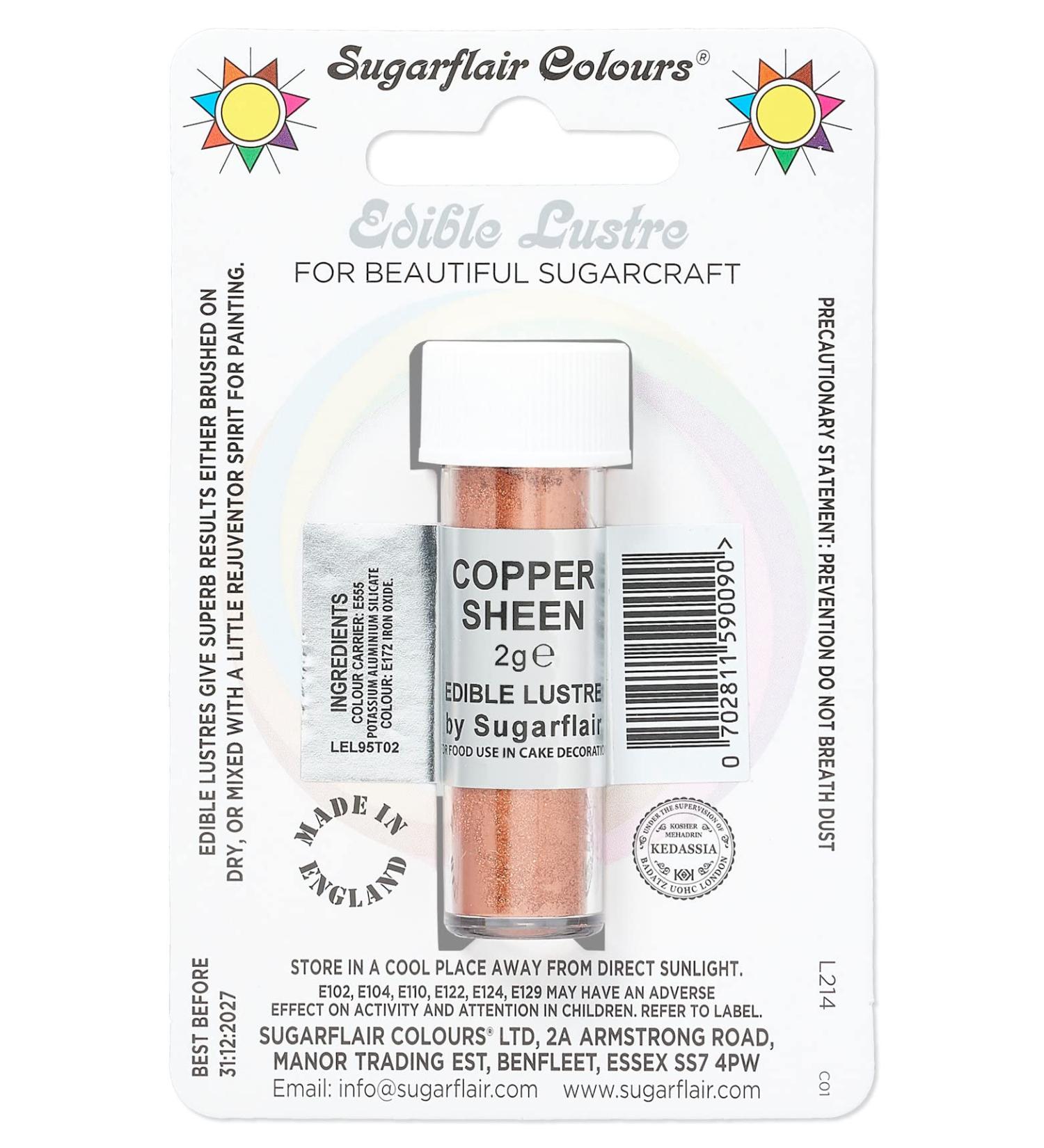 Sugarflair Copper Sheen Edible Lustre Dust Add a Lustrous Shine to Cakes or Decorations. Brush On or Add Rejuvenator to Create Eye-Catching Edible Paint Gives Shine to Your Bakes - 2g