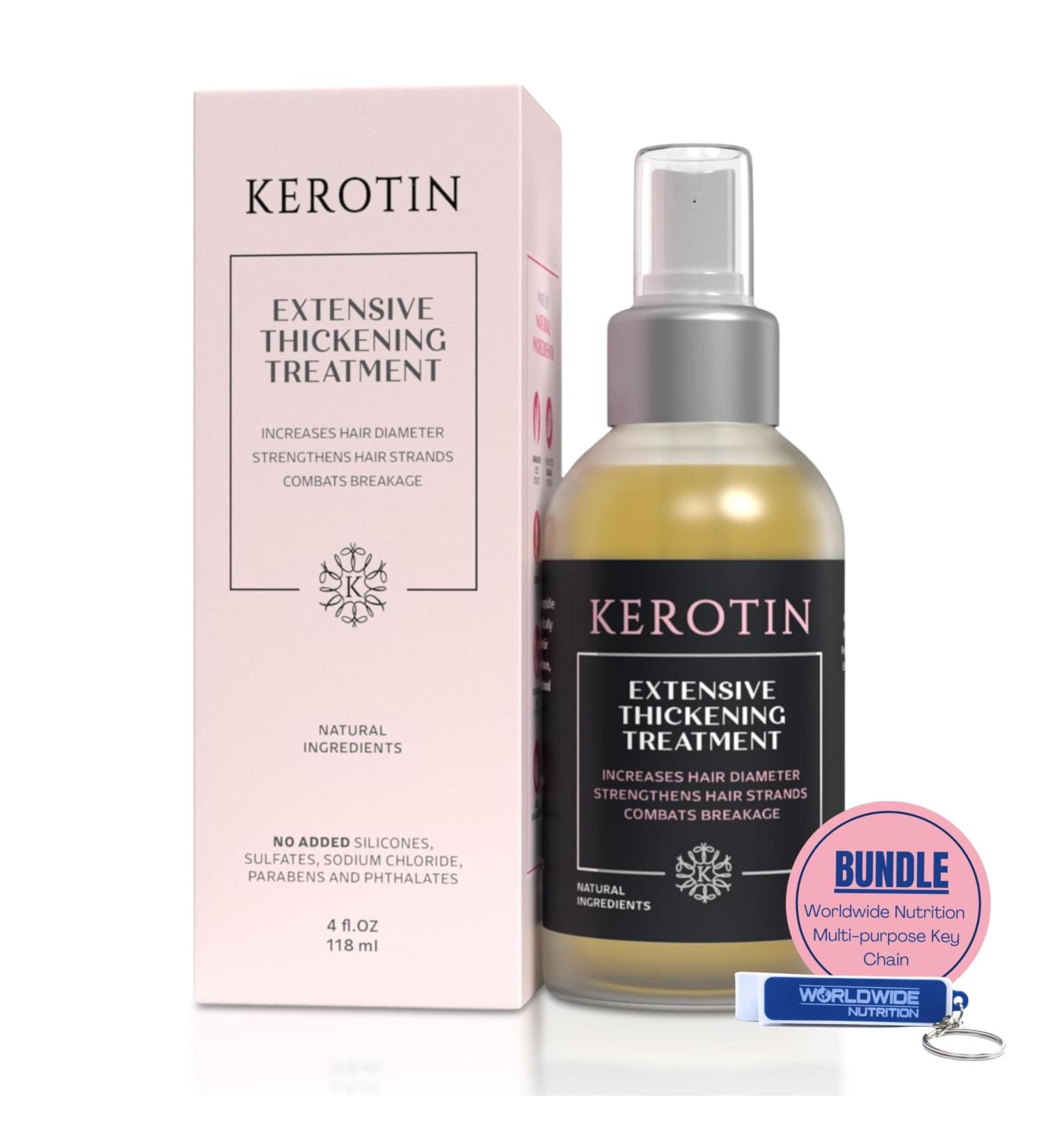 Worldwide Nutrition Kerotin Nourishing Thickening Spray Treatment - Revitalize Hair Heat Protectant 4 Oz & Key Chain - Buy Online on GoSupps.com