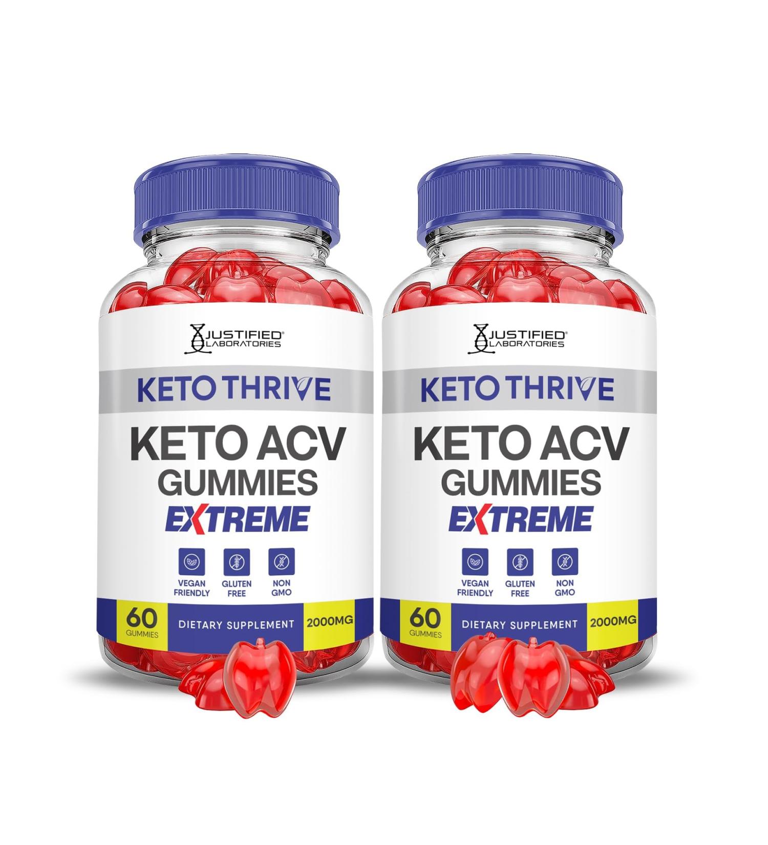 Justified Laboratories (2 Pack Keto Thrive Keto ACV Gummies Extreme 2000MG Keto Thrive Keto Gummies Apple Cider Vinegar Formulated with Pomegranate Beet Juice Powder B12 Vegan Non GMO 120 Gummys 60 Count (Pack of 2) - Buy Online on GoSupps.com
