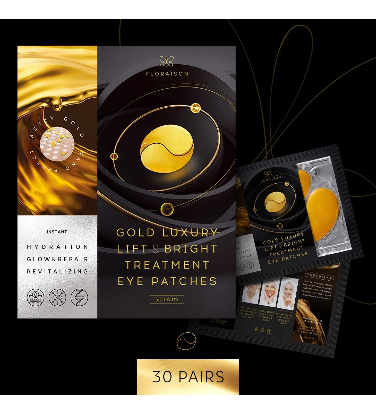 30 Pairs 24k Gold Under Eye Mask Patches - Anti-Aging Treatment for Wrinkles, Puffy Eyes, with Collagen and Hyaluronic Acid Serum - Buy Online on GoSupps.com