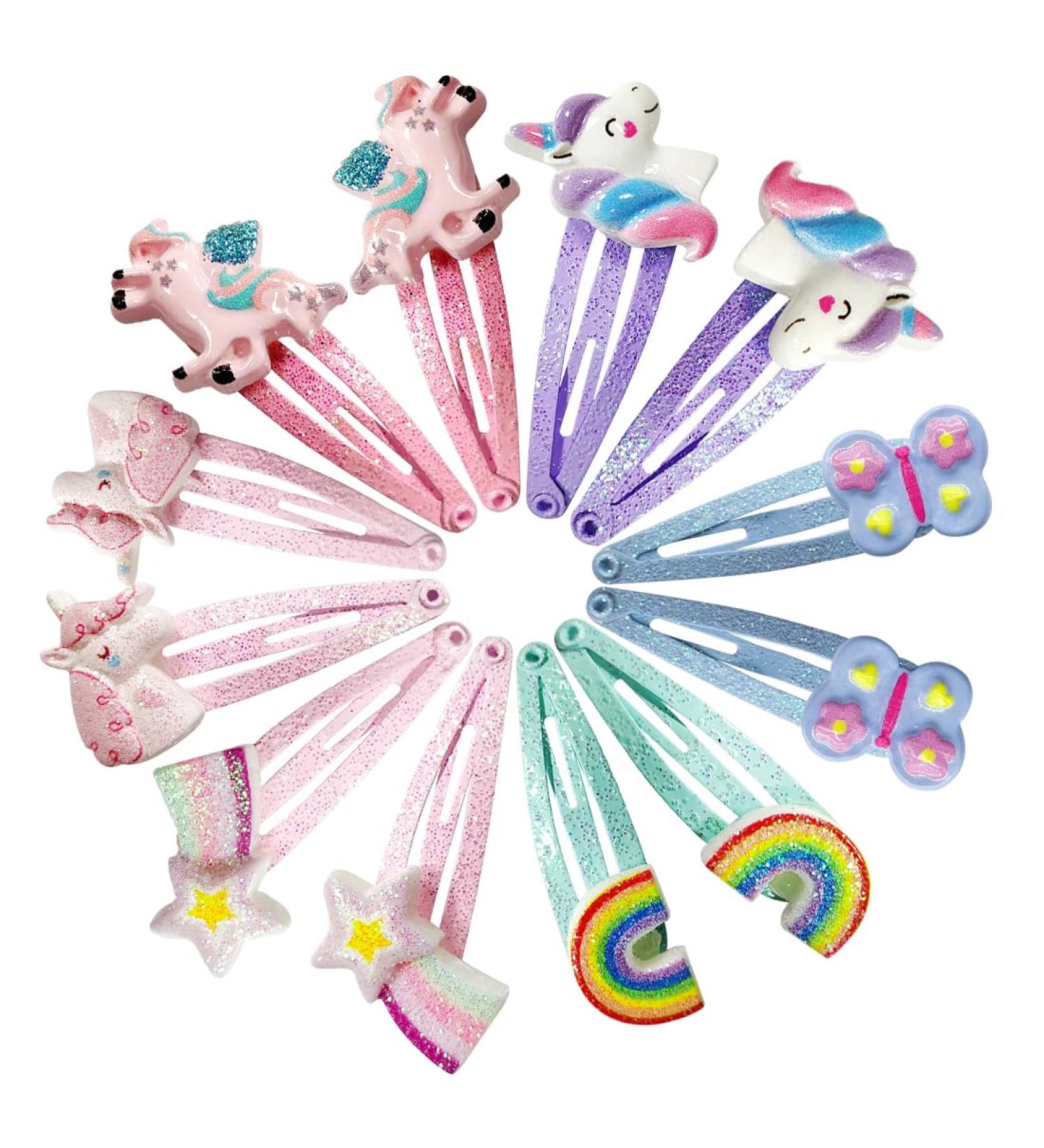 12 Adorable Unicorn Hair Clips for Girls - Glitter Cartoon Hair Accessories - Perfect Birthday Gift - Buy Online on GoSupps.com