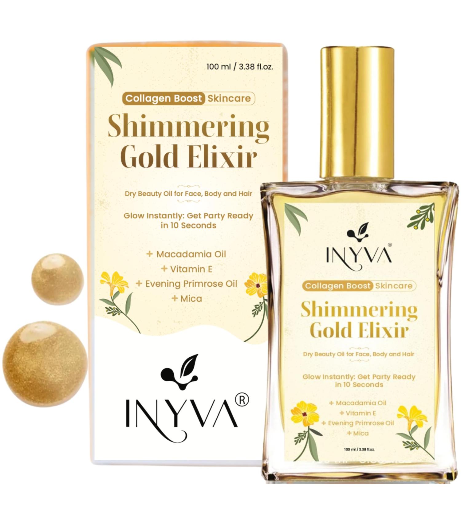 Dry Body Oil Collection | Nourishing & Lightweight Oils| Gold Shimmer & Elixir Radiance Variants | Non-Greasy Quick-Absorbing Formula | Vegan & Cruelty-Free (Gold Shimmer 3.38 Oz) Gold Shimmer 3.38 Fl Oz (Pack of 1) - Buy Online on GoSupps.com