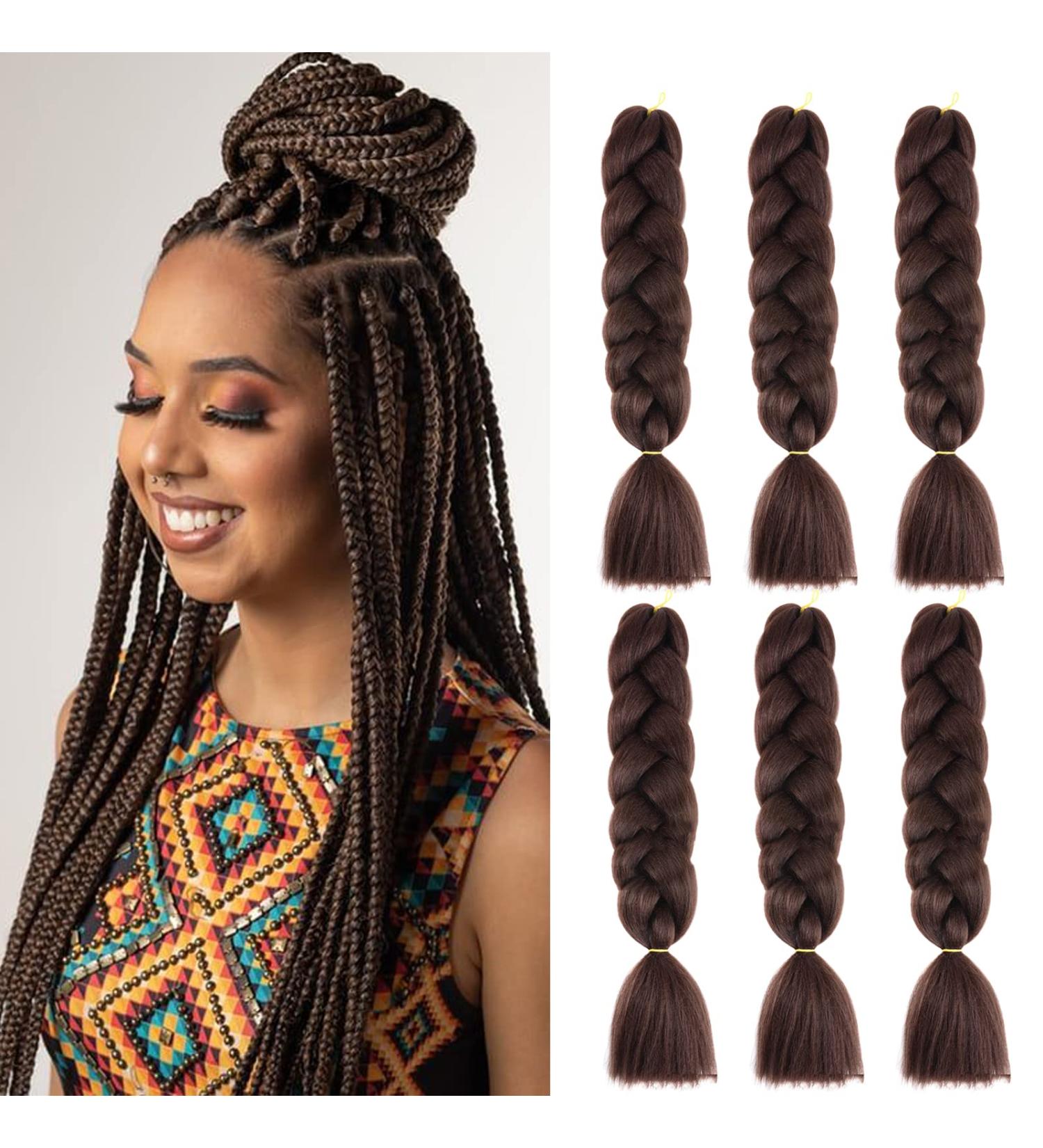 24-Inch Jumbo Braids - 6 Pack Synthetic Crochet Hair Extensions for Box Braids | Afro & Medium Brown Color - Buy Online on GoSupps.com