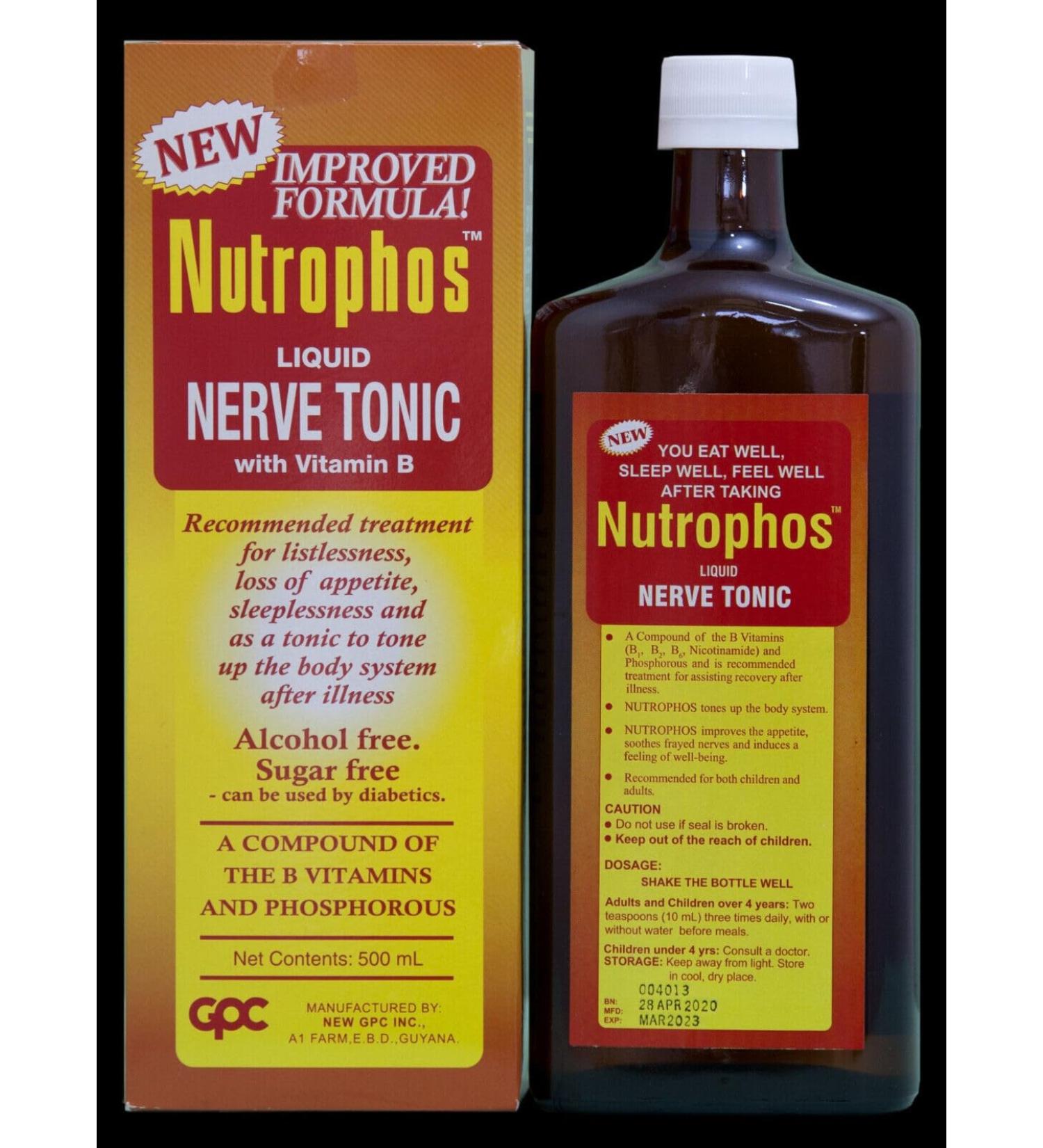 Nutrophos Liquid Nerve Tonic with Vitamin B 16.9oz/500ml (Pack of 2)