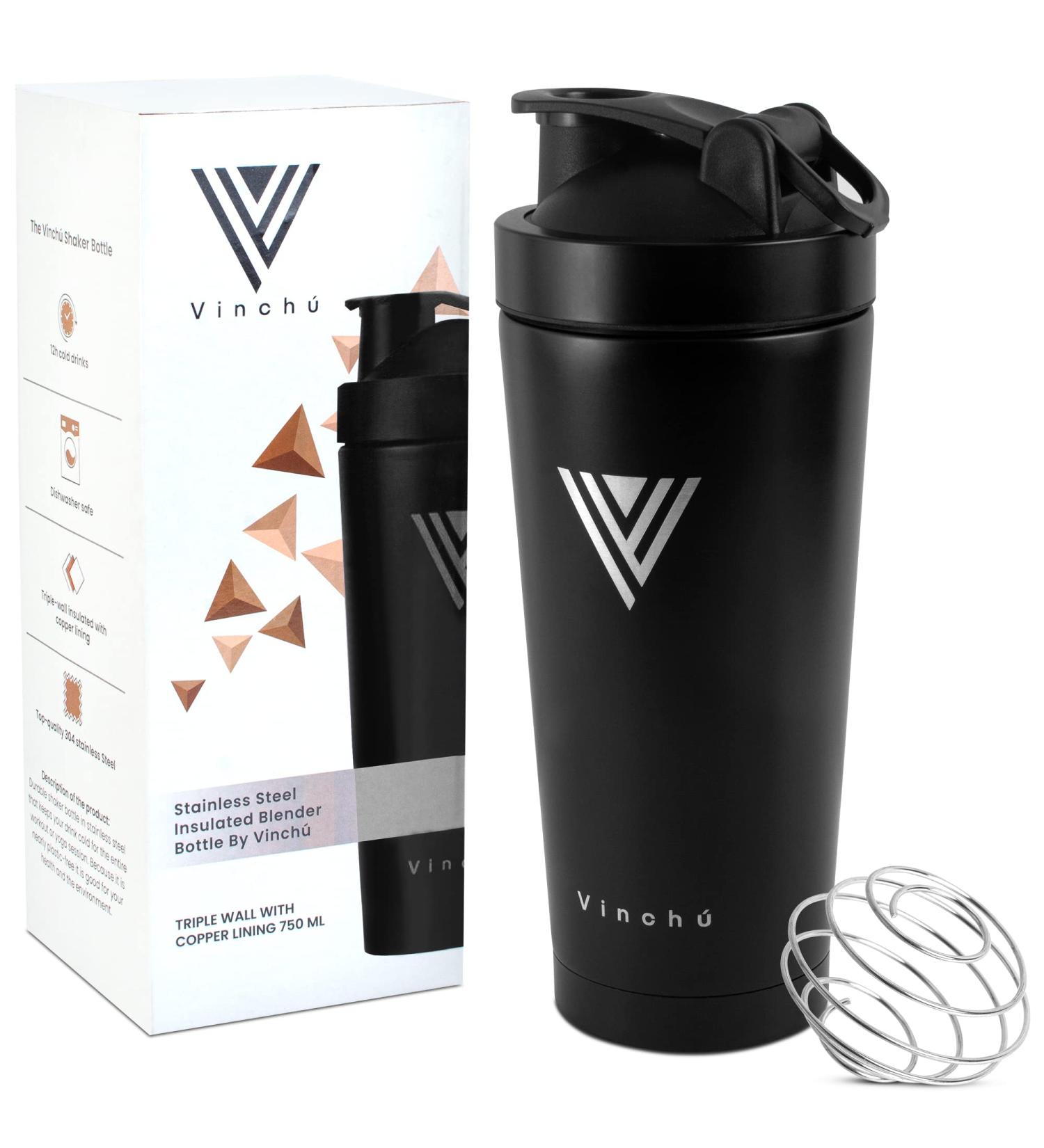 Vinchu Stainless Steel Blender Shaker Bottle - Triple-Wall Insulation for Cold Protein Shakes (Black) - Buy Online on GoSupps.com