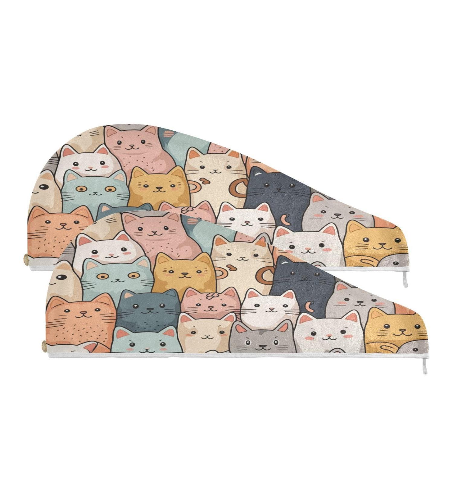 Large Group of Cats Dry Hair Cap - 2 Piece Quick Drying Towel Set with Button Headband | Super Absorbent & Comfortable - Buy Online on GoSupps.com