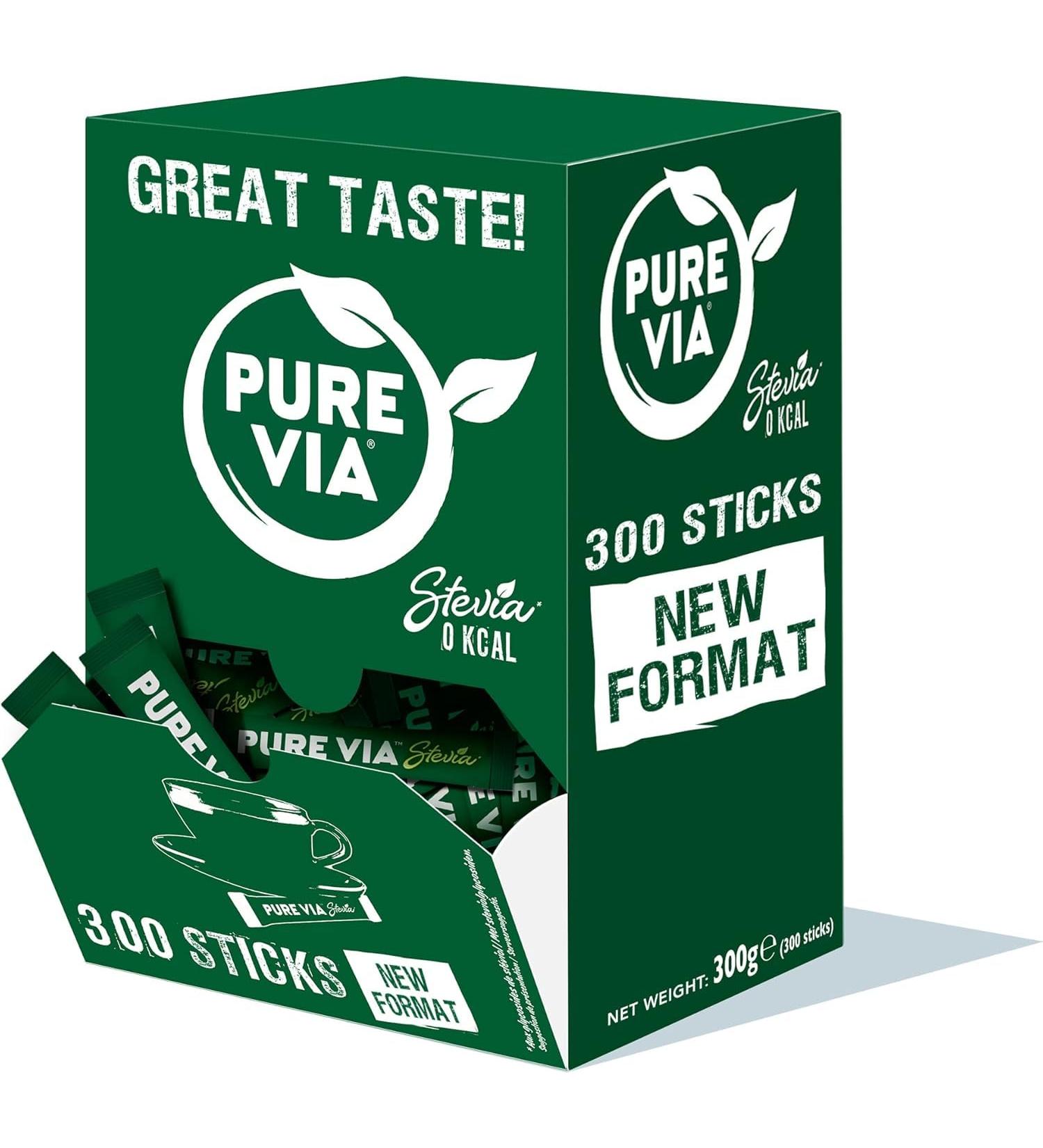 Pure Via - Stevia - Sticks - Zero Calories Zero Sugar 300 sticks - Natural Alternative to Sugar | 300g - Buy Online on GoSupps.com