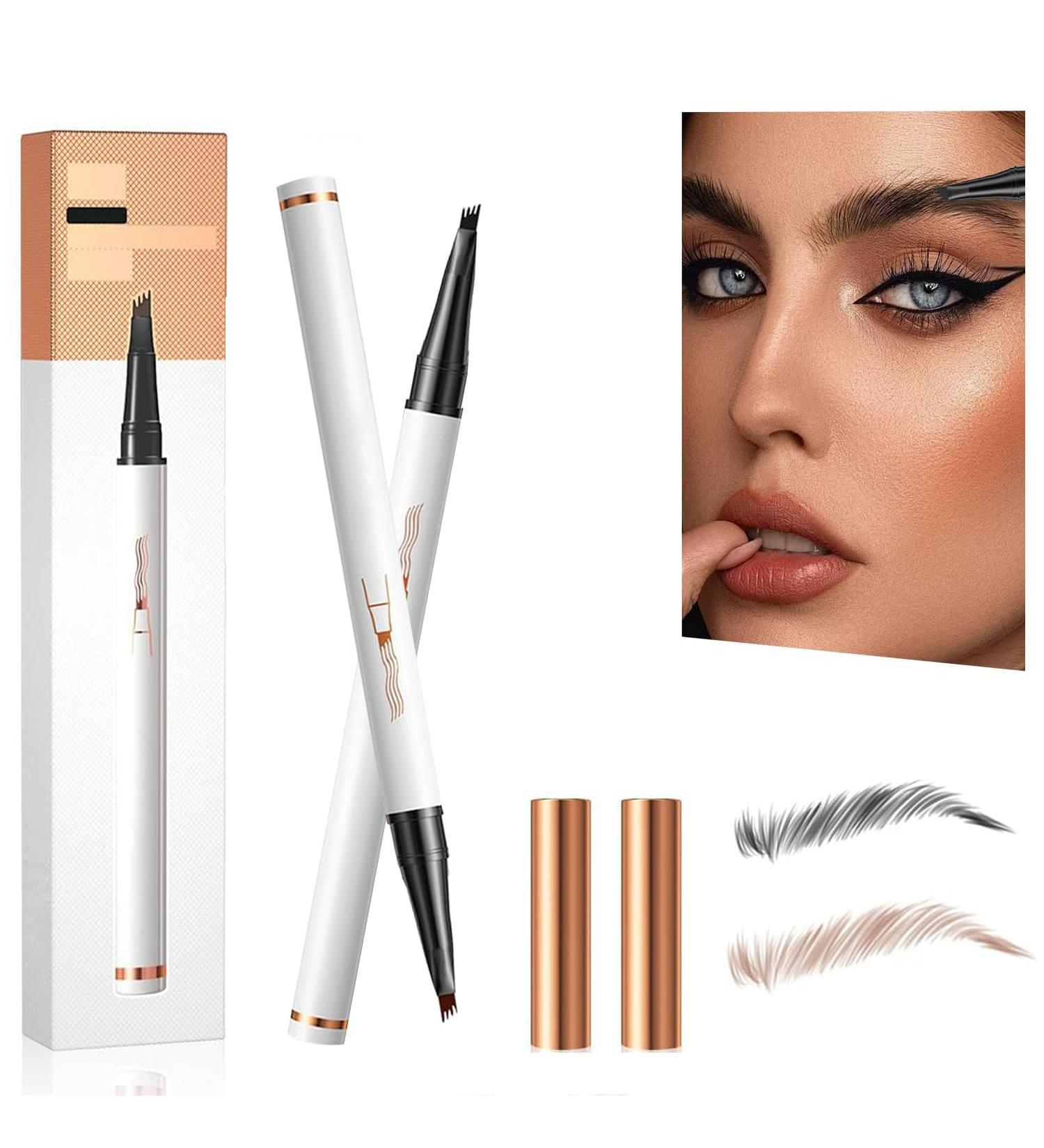 Eyebrow Pencil with 4 Fork Tip - 3D Microblading Eyebrow Pencil Natural Makeup Fine Stroke Magic Eyebrow Pencil Long-Lasting Waterproof Eyebrow Pencil Stay on All Day (Black+ Light Brown) - Buy Online on GoSupps.com