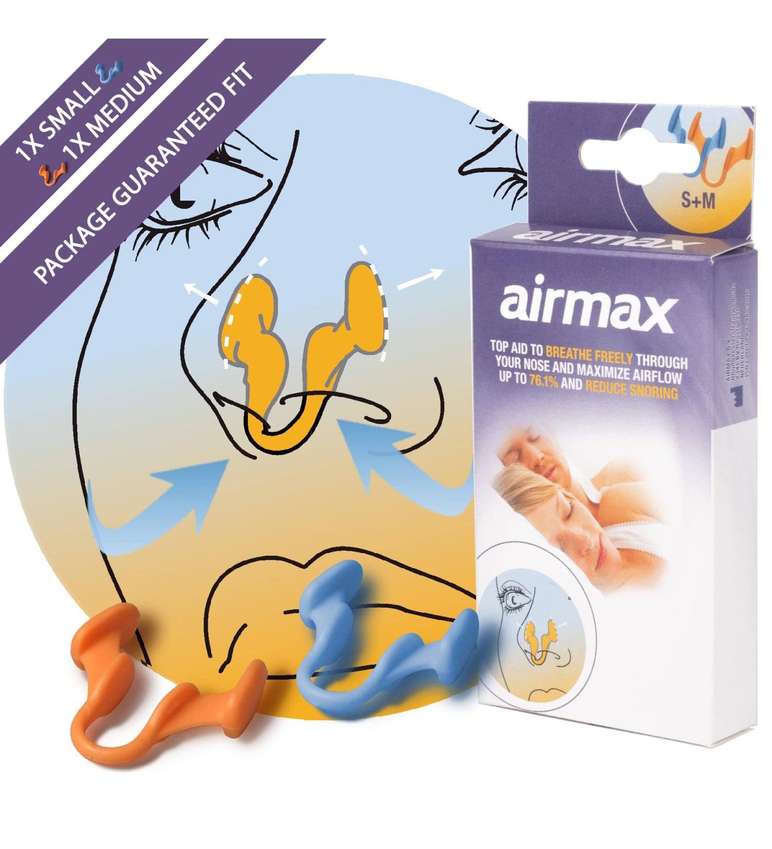 Airmax Classic Nasal Dilators Trial Pack - Anti Snoring Device for Men and Women - Improved Airflow - Small & Medium Sizes - Buy Online on GoSupps.com