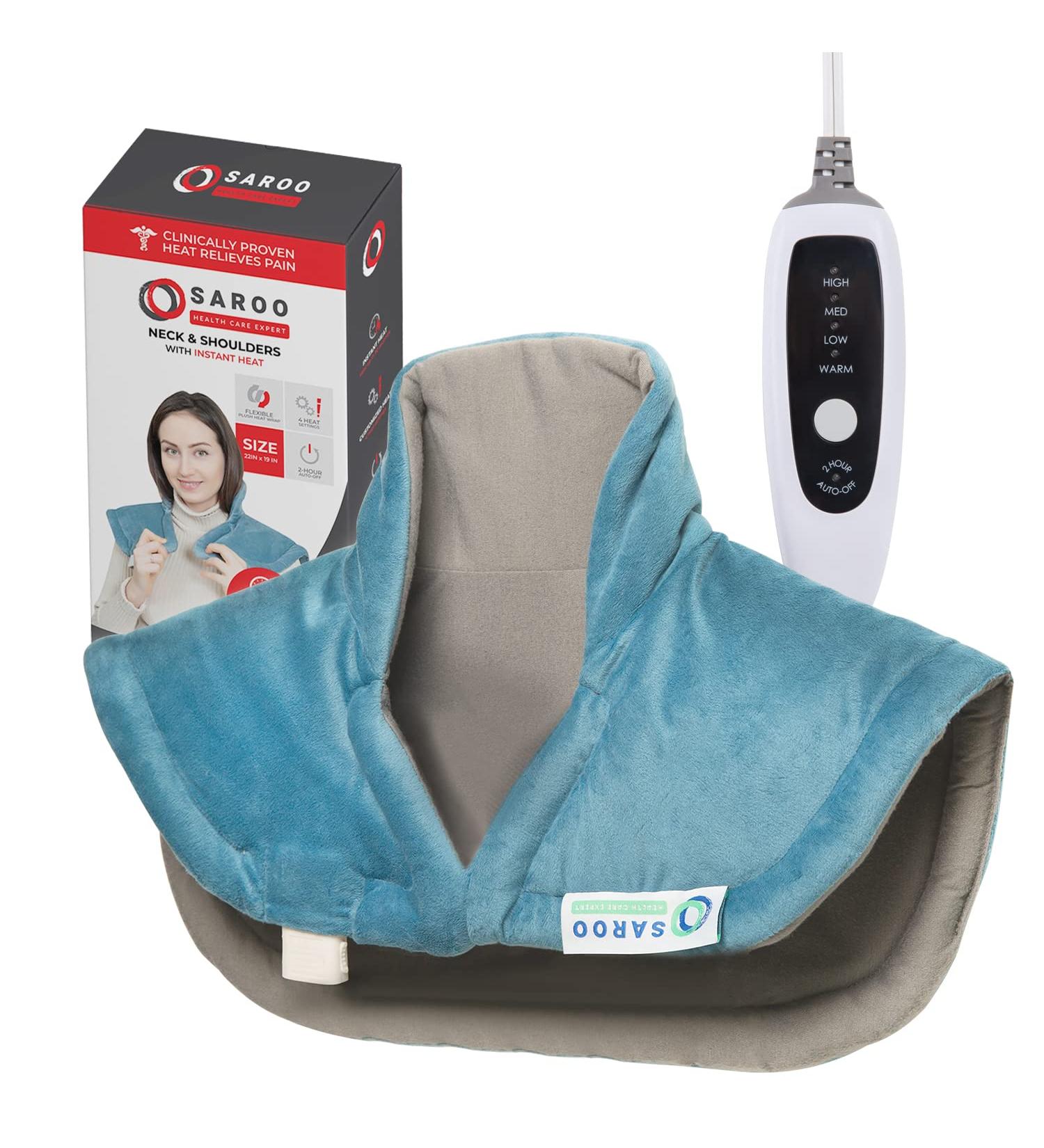 SAROO Electric Heating Pad for Neck and Shoulders - 9 Heat Settings, 2 Hour Auto-Off, Wearable Heated Neck Wrap - Blue - Buy Online on GoSupps.com