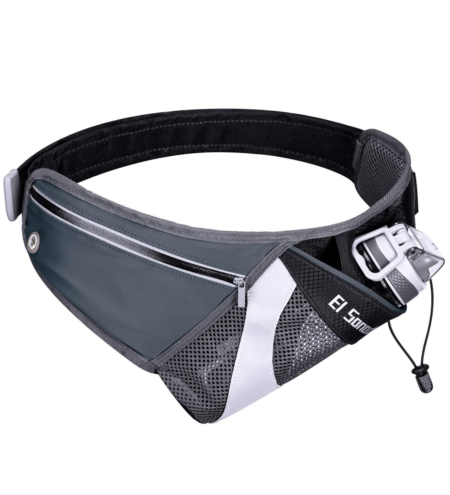 EI Sonador Running Belt with Water Bottle Holder - Hydration Waist Pack for Men and Women - Reflective Adjustable Fanny Bag in Gray - Buy Online on GoSupps.com