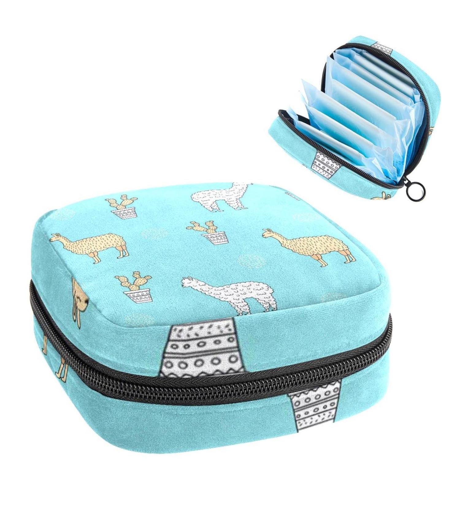GIAPB Period Bag | Sanitary Napkin Storage Pouch | Travel Makeup Bag with Cartoon Alpaca and Plant Design - Buy Online on GoSupps.com