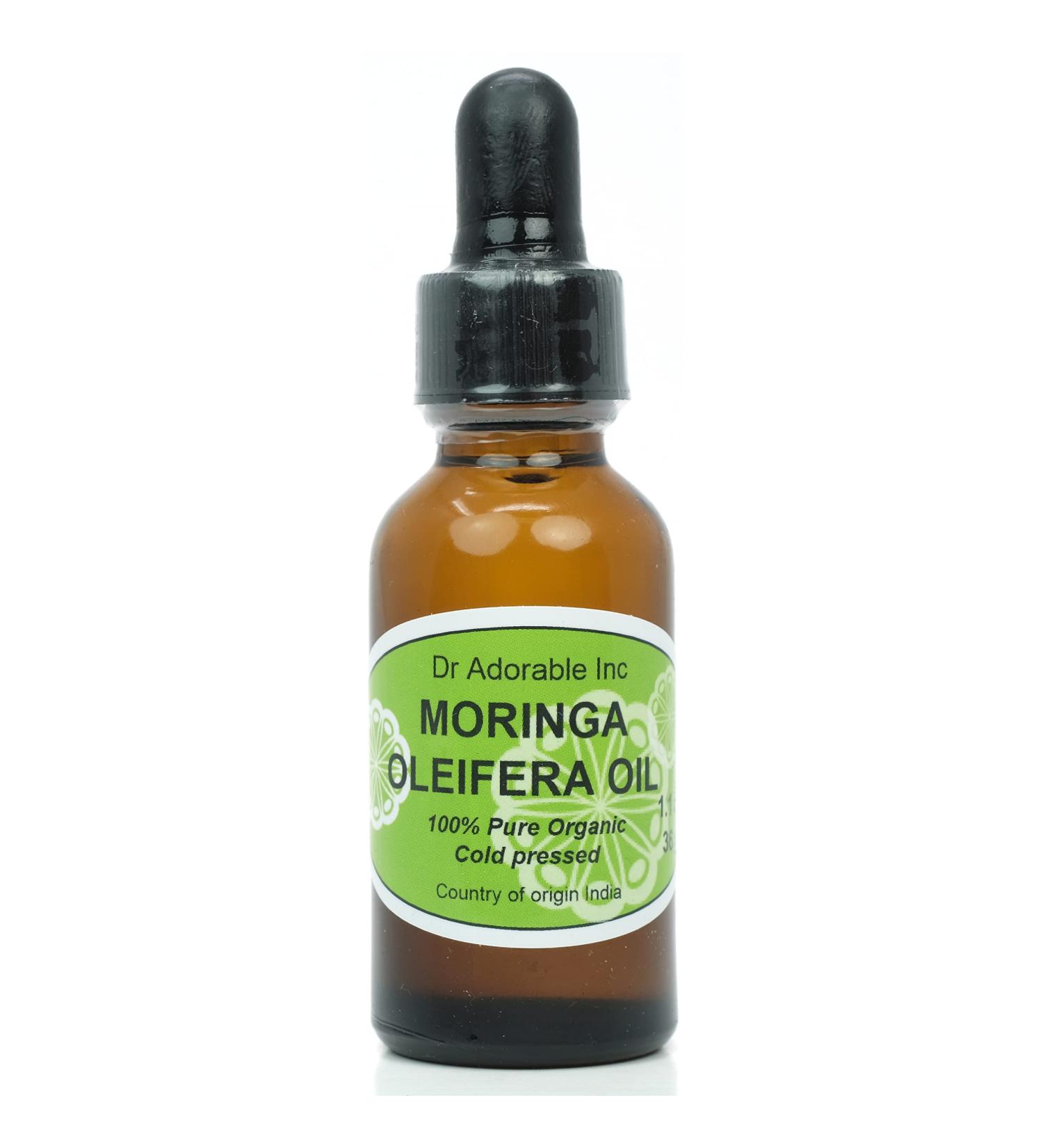Dr Adorable - 1 oz with Dropper - Moringa Oleifera Oil - 100% Pure Organic Natural Cold Pressed (Glass Bottle) - Buy Online on GoSupps.com
