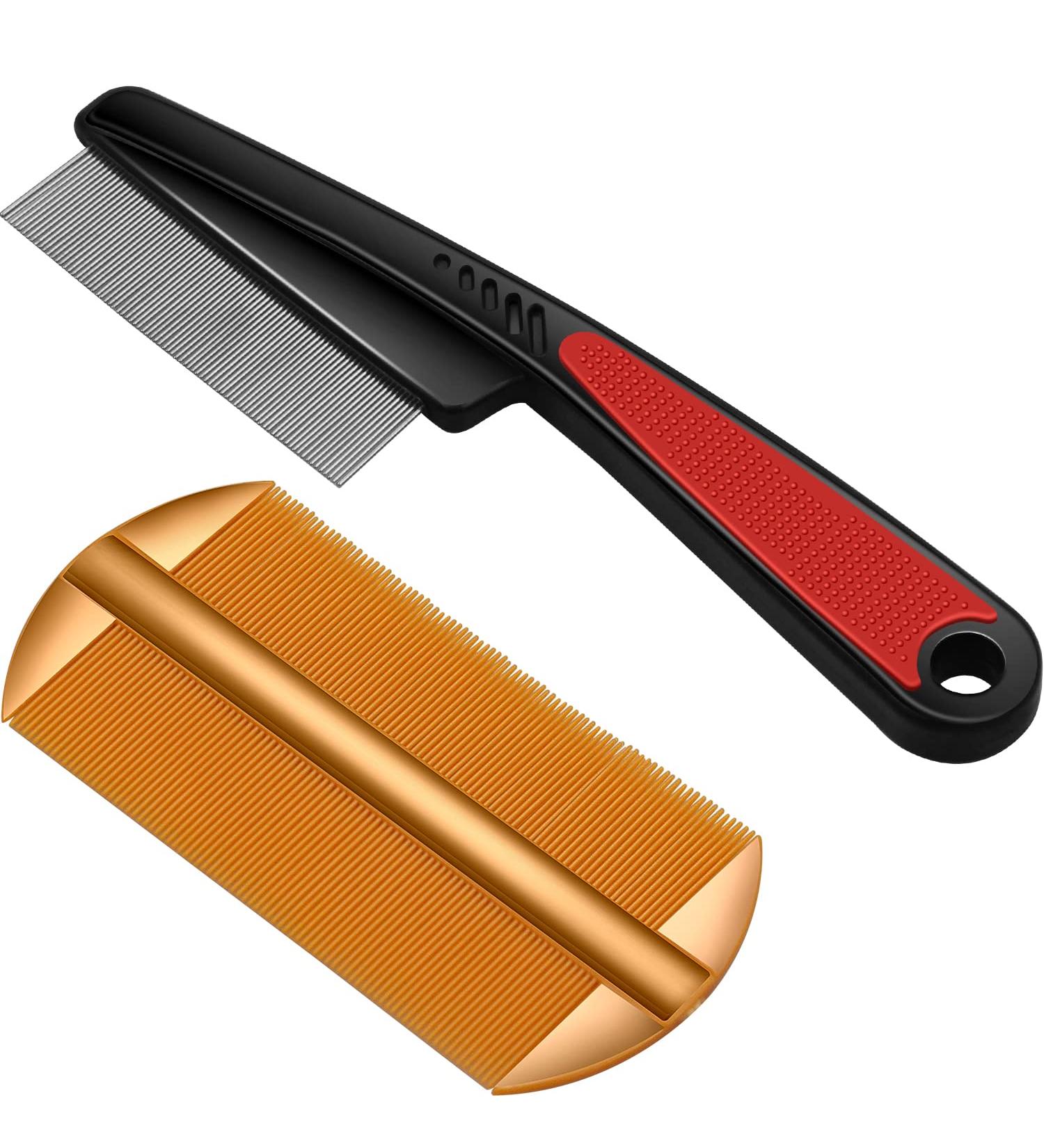 2 Pcs Flea Comb Pet Comb for Dogs and Cats Dematting Comb Fine-Toothed Grooming Combs Remove Fleas Lice Dandruff Mats and Tangled Hair(Red and orange) - Buy Online on GoSupps.com