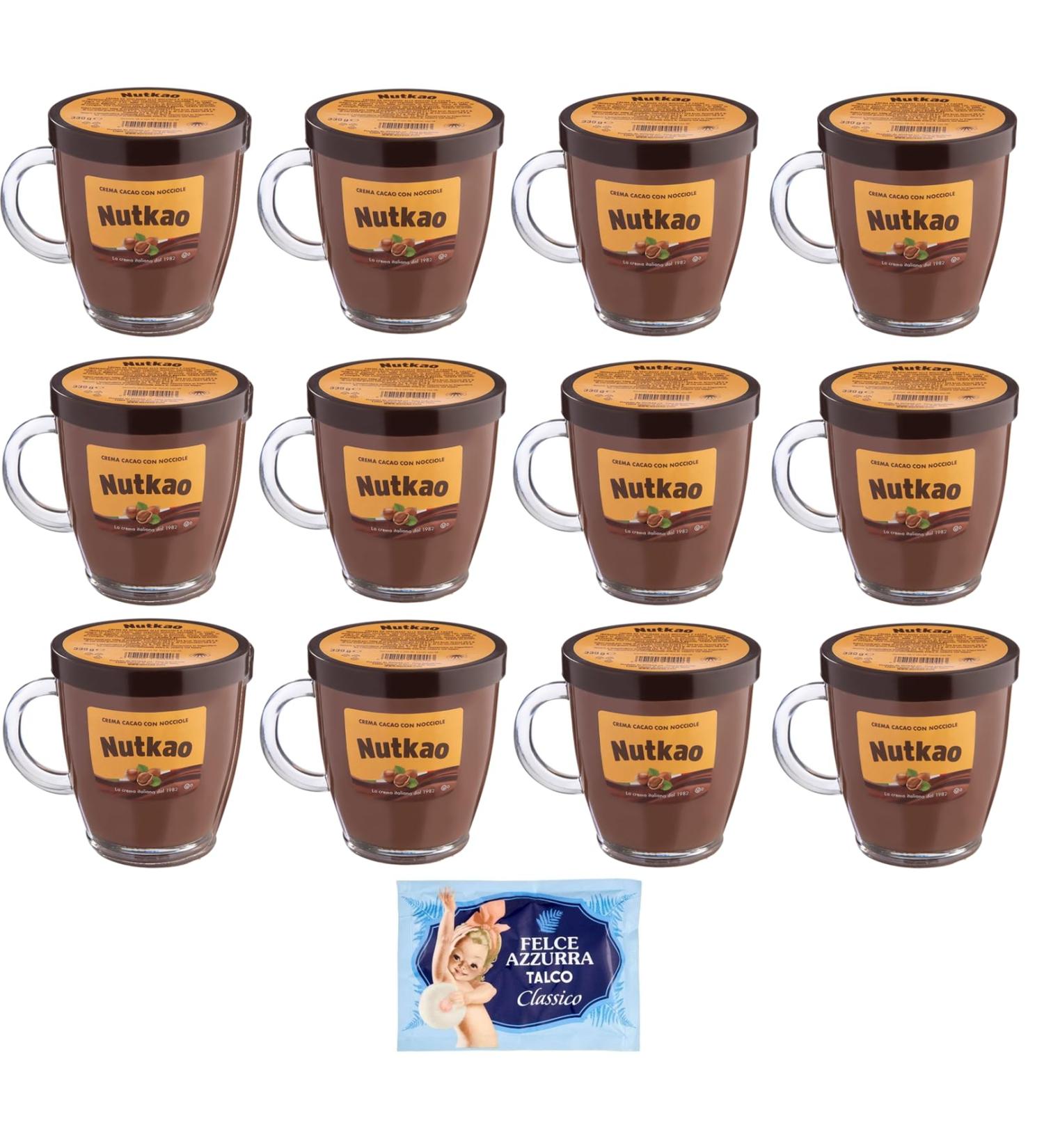 Nutkao Crema Cacao con Nocciole Pack of 12 hazelnut cocoa spread creams Italian cream 330g jar + 1 free Felce Azzurra talc sachet 100g - Buy Online on GoSupps.com