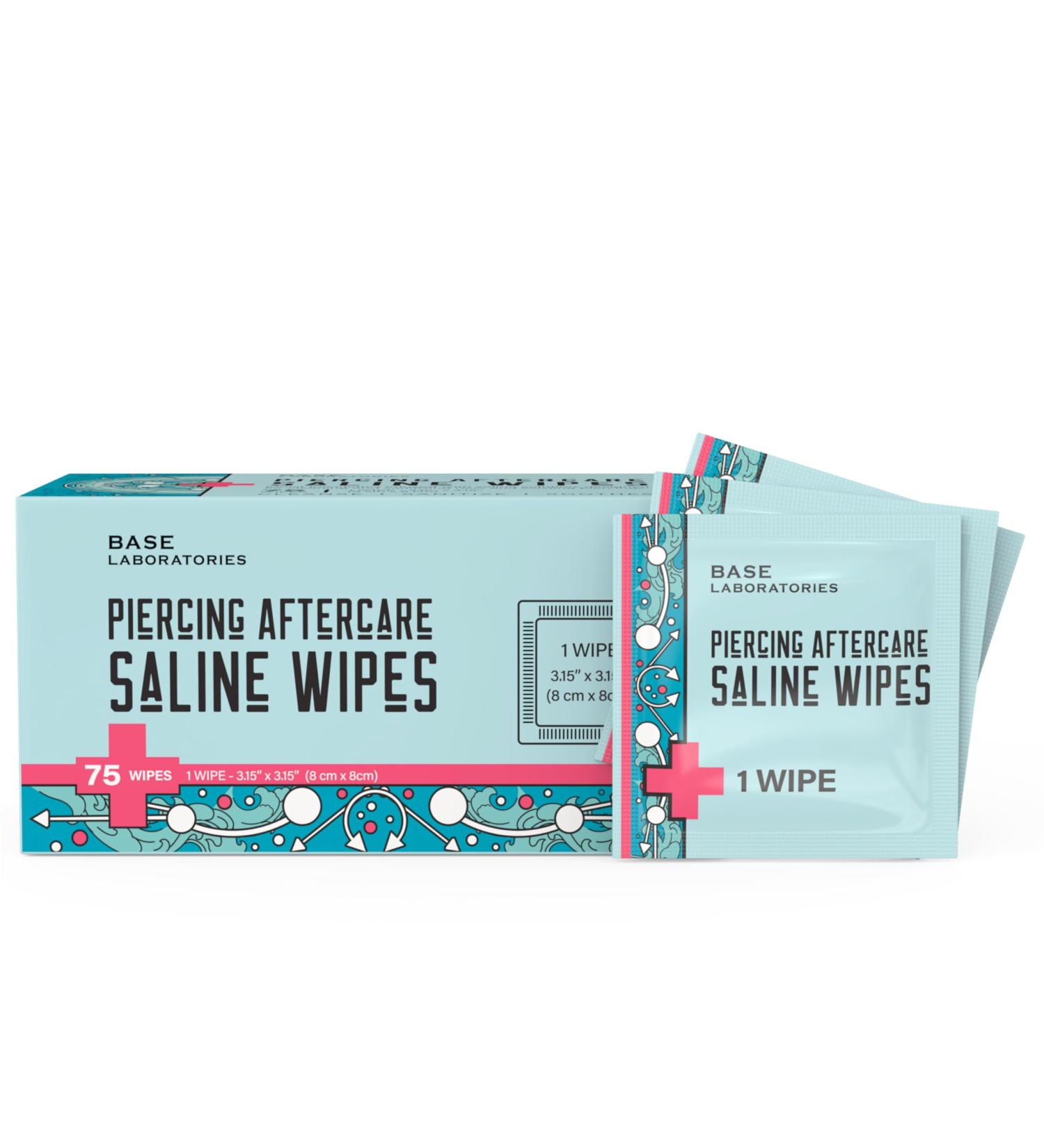 Base Labs Piercing Aftercare Wipes | Saline Wipes | Piercing Saline Wipes for Nose Ear Belly Lips | Saline Solution for Piercings | For Keloid Bumps & Piercing Bumps | 75 Wipes 75 count (Pack of 1) - Buy Online on GoSupps.com