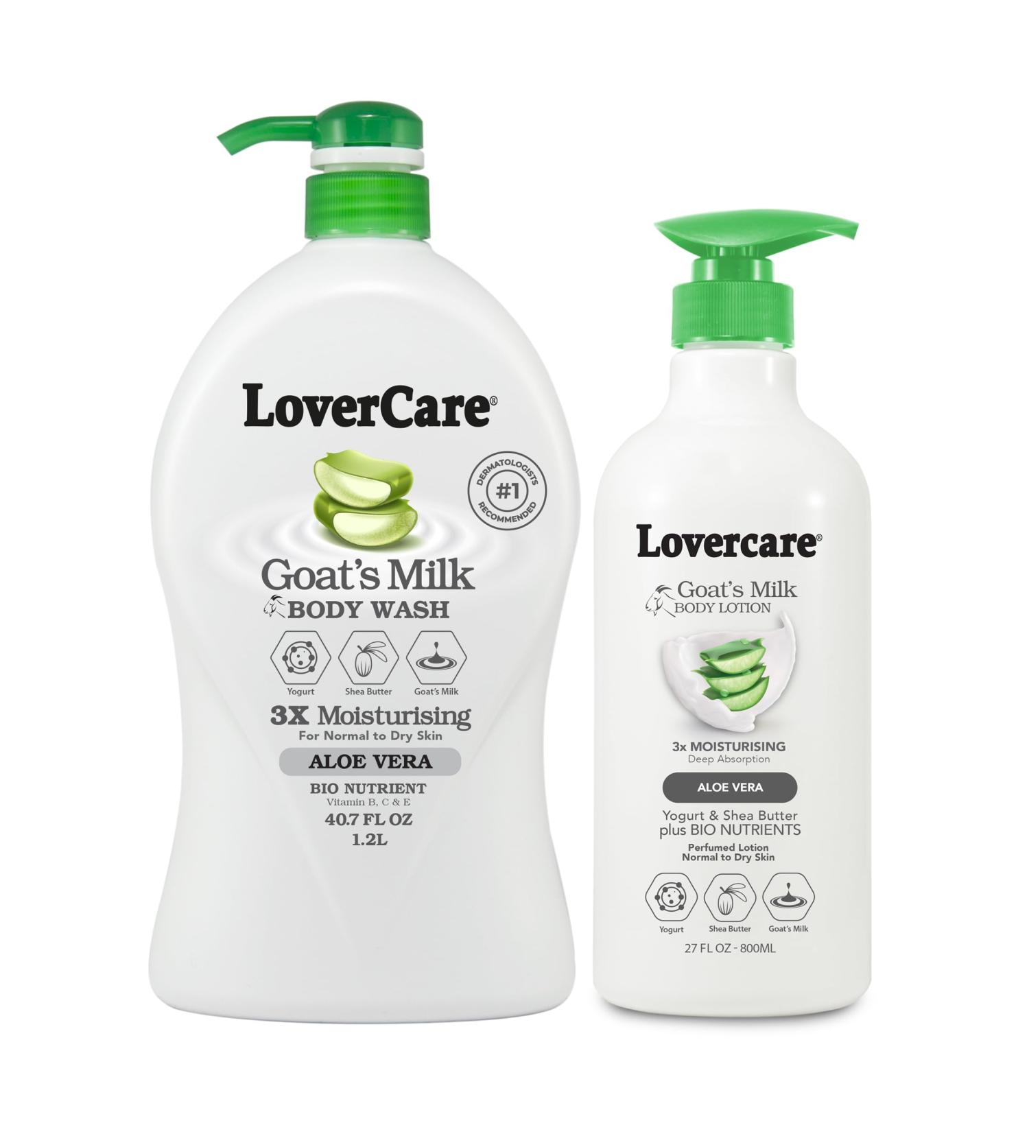 Lovercare Goat Milk Body Lotion with Aloe Vera - 27.05oz (800ml) for Dry Skin | Nourishing Body Care Combo - Buy Online on GoSupps.com